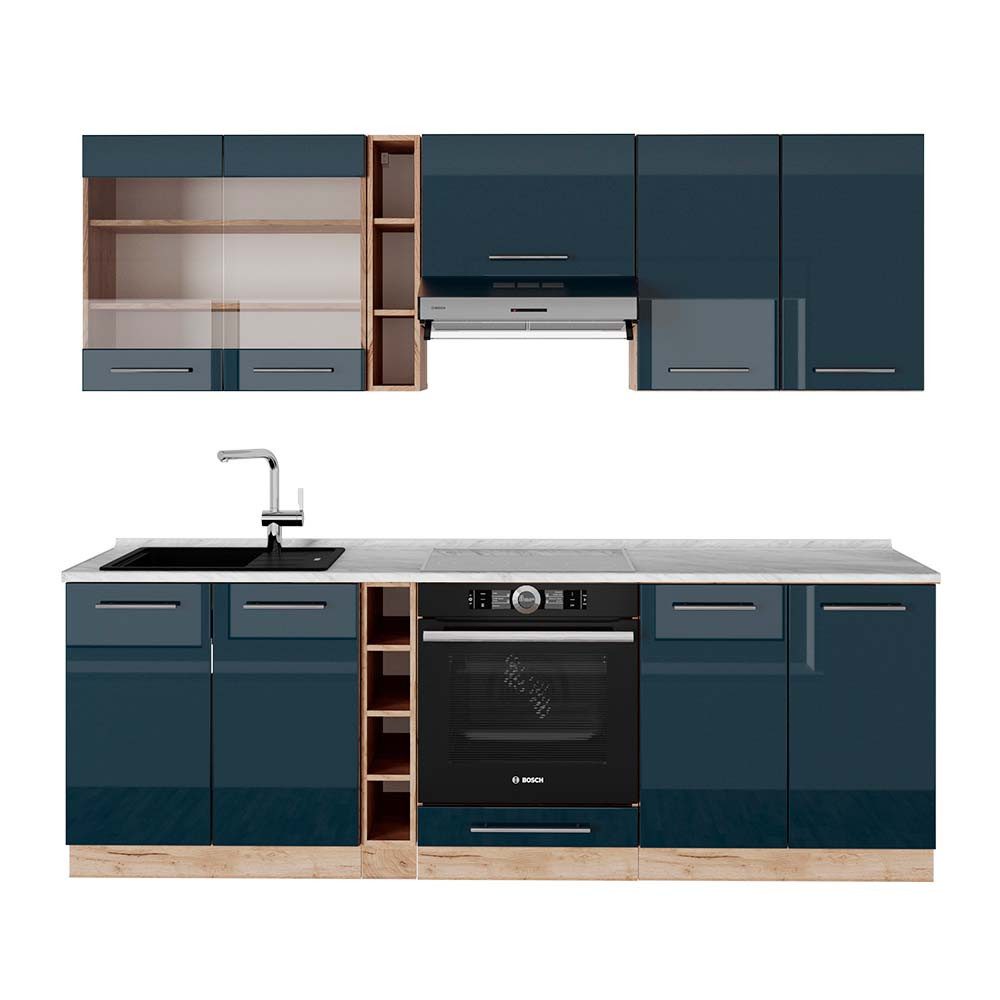 Vicco Küchenzeile R-Line, Rot Hochglanz/Goldkraft Eiche/Goldkraft günstig online kaufen