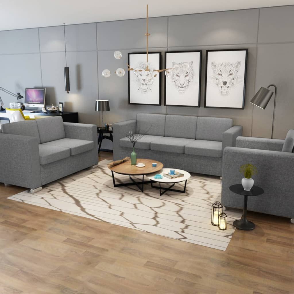 vidaXL Sofa, Dreiteilige Sofagarnitur Stoff Hellgrau günstig online kaufen