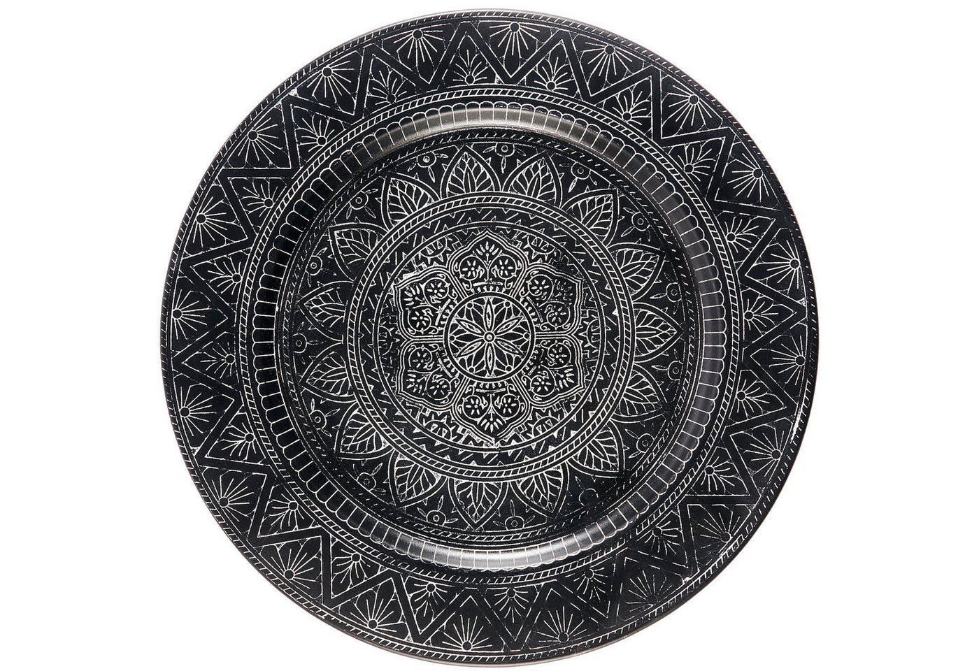 Marrakesch Orient & Mediterran Interior Dekotablett Orientalisches Teetablett Manar aus verziertem Metall, Schwarz 35 cm (1 St), Handarbeit