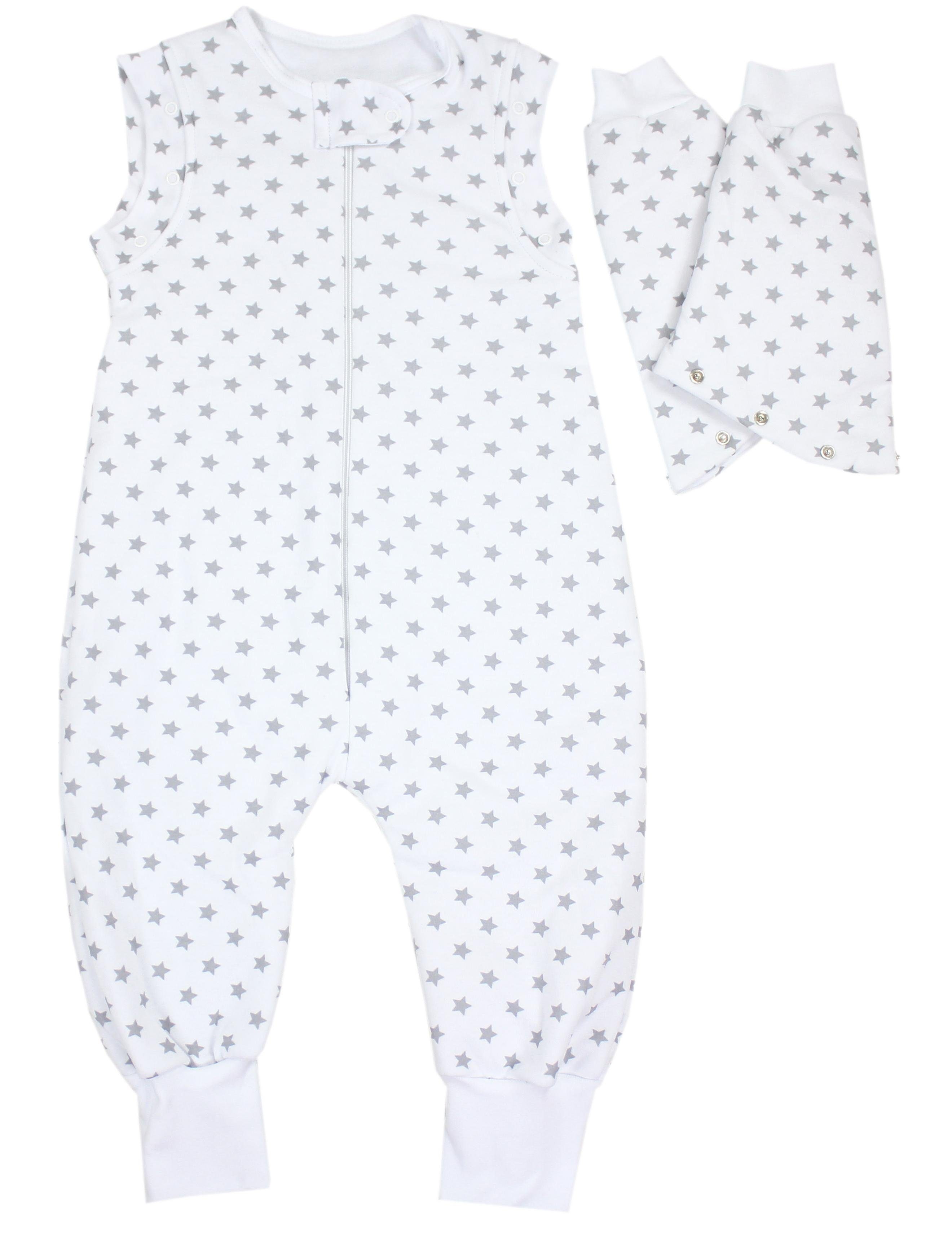 TupTam Babyschlafsack mit Weiß/Grau Sternchen Ärmel Beinen zertifiziert Winter und OEKO-TEX Unisex
