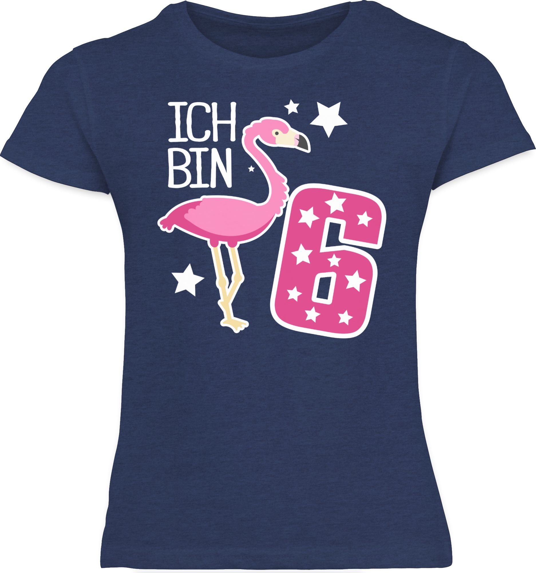 Shirtracer T-Shirt Ich bin sechs Dunkelblau 1 6. Meliert Geburtstag Flamingo