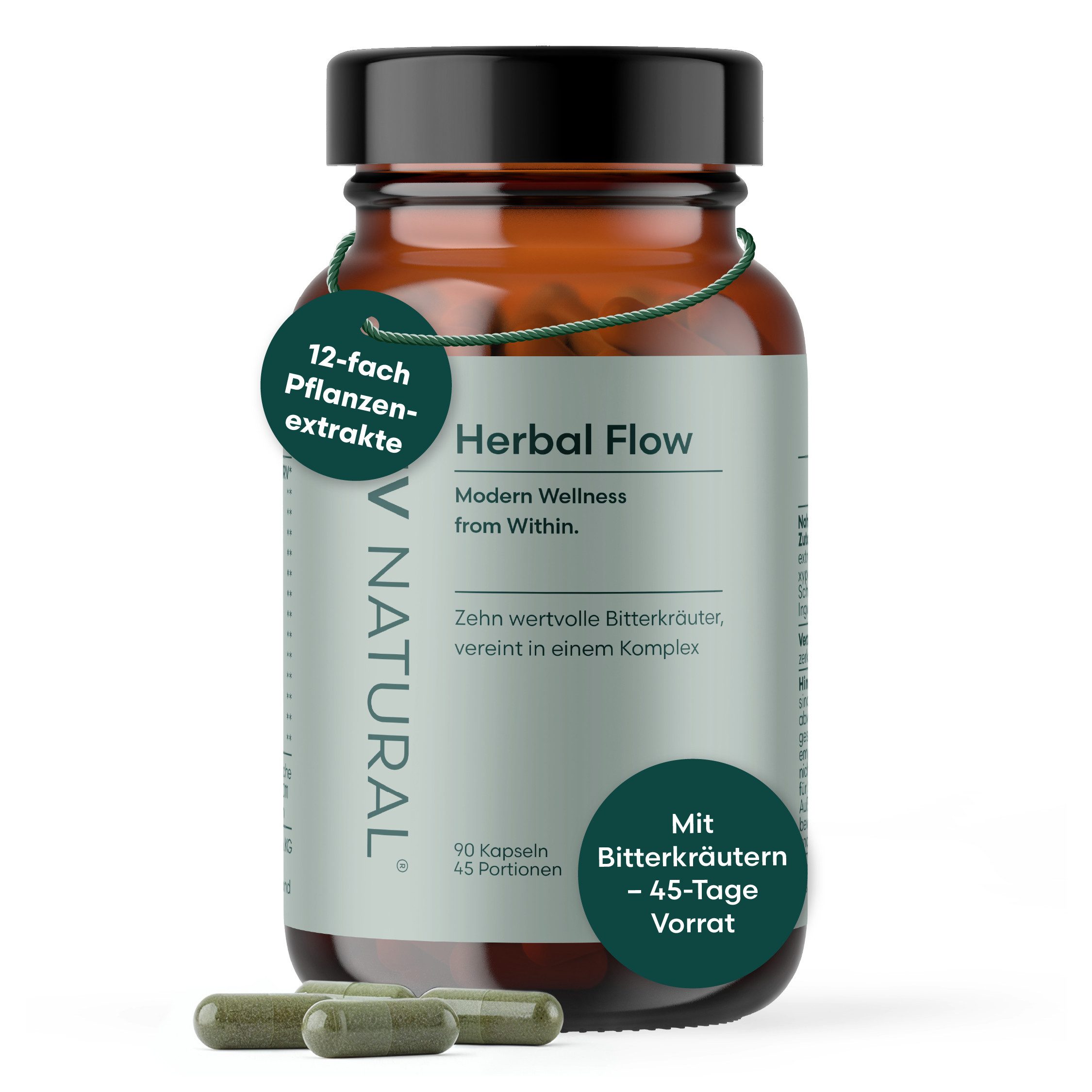 LIV Natural Herbal Flow 12 Bitterkräuter Mariendistel, Artischocke & Fenchel Kapseln