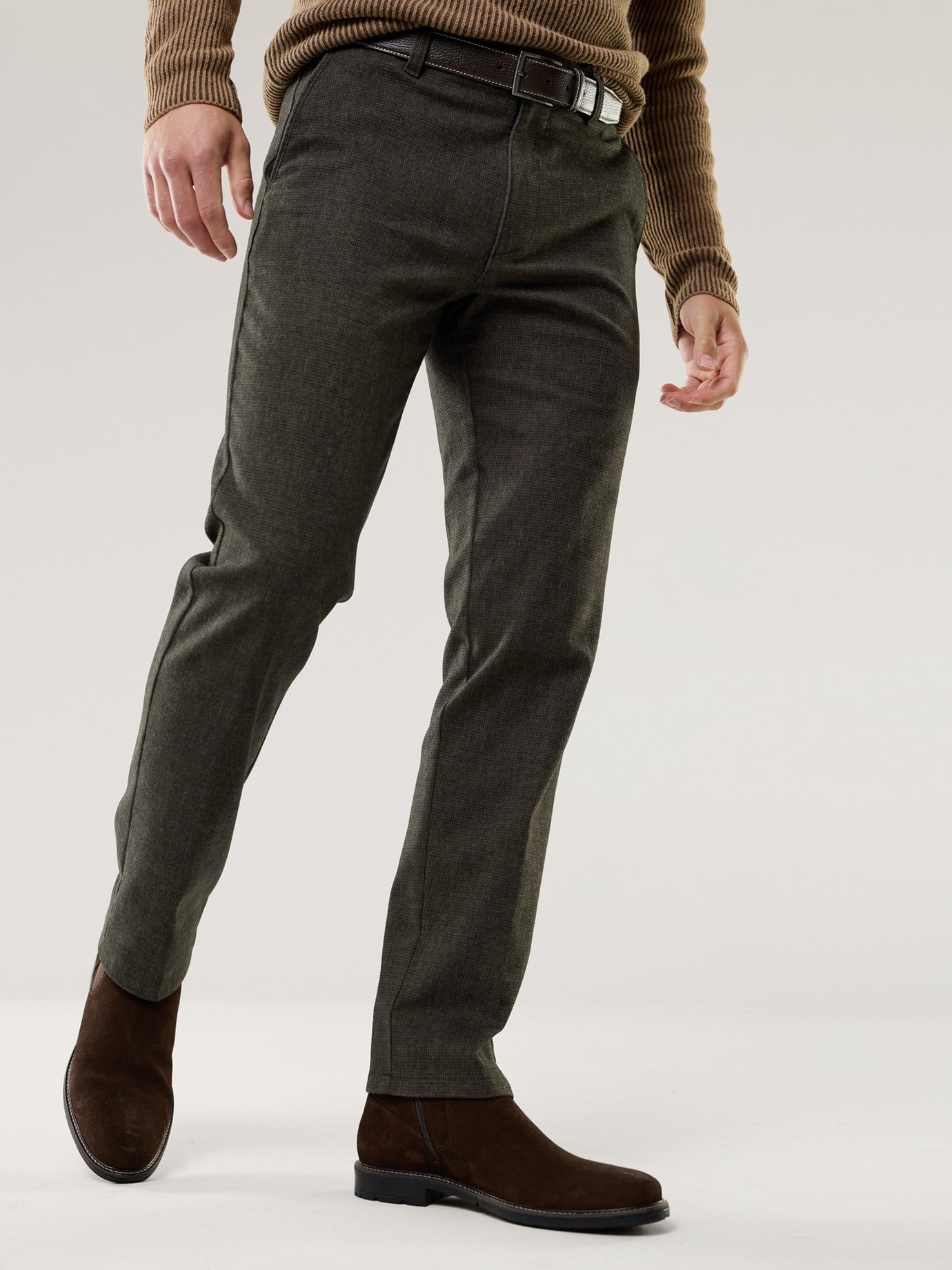 Walbusch Chinohose Herren Gürtel Chino im Wool-Look Regular Fit bügelleicht Hose mit Ledergürtel, Thermo-Effekt, Easycare, Flex-Bund, Lg.106