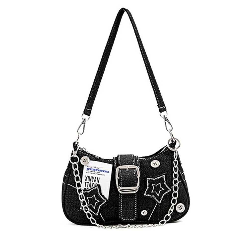 Zaewry Schultertasche Umhängetasche Damen klein Handtasche, Y2K Crossbody Bag Damen, mit Sternenstickerei und Kettenriemen, Vintage für Frauen Dating