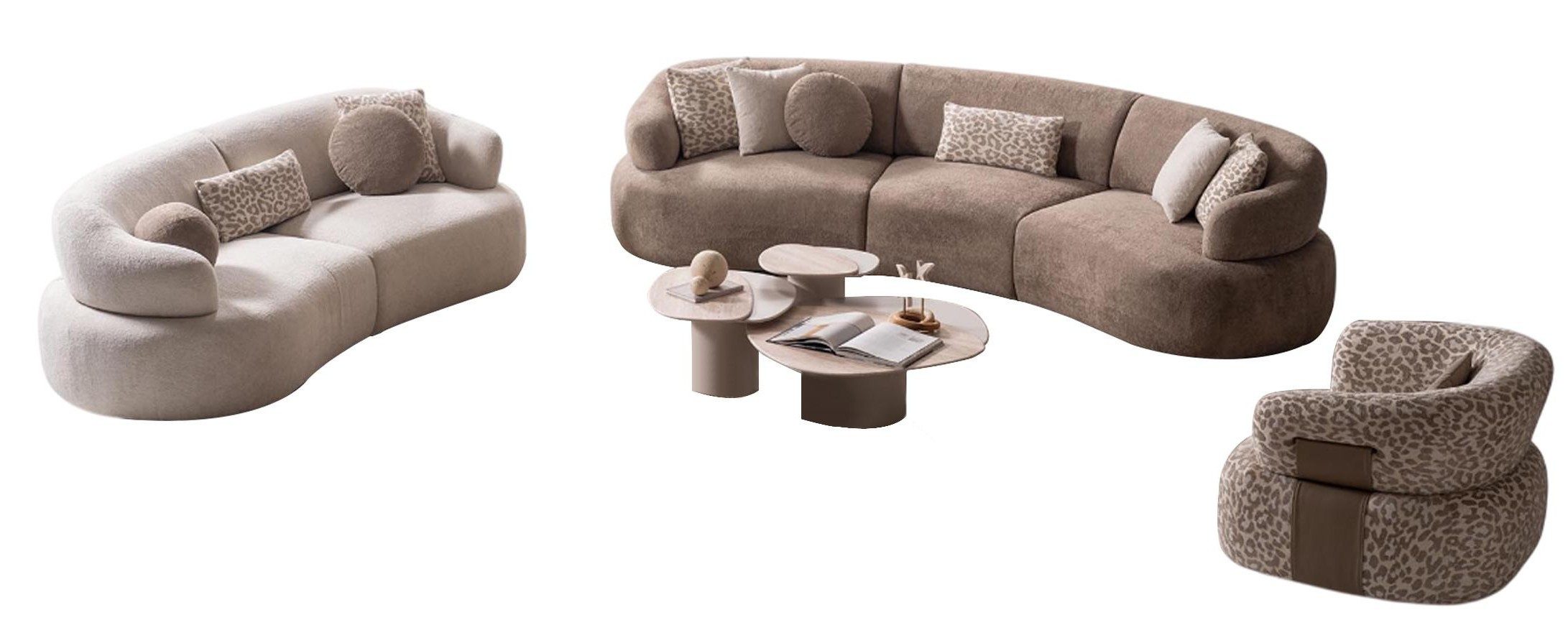 Xlmoebel Polstergarnitur Braun-Beiges Sofa-Set mit Dreisitzer und Textilsessel, (4-tlg), Made in Europa