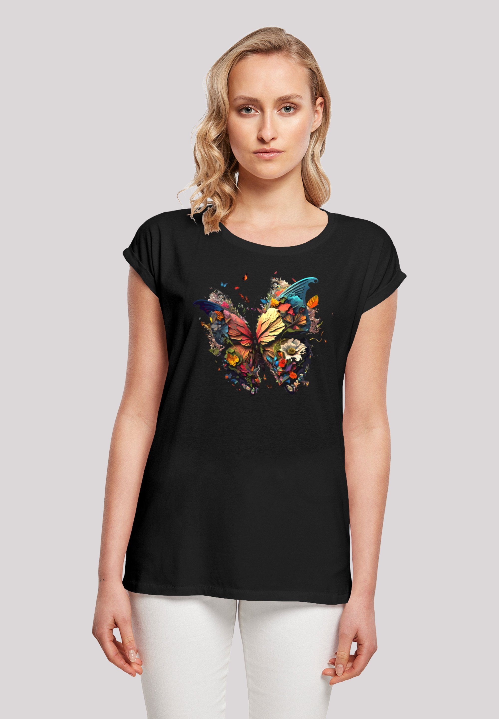 F4NT4STIC T-Shirt Schmetterling Bunt Print, Das Model ist 170 cm groß und  trägt Größe M