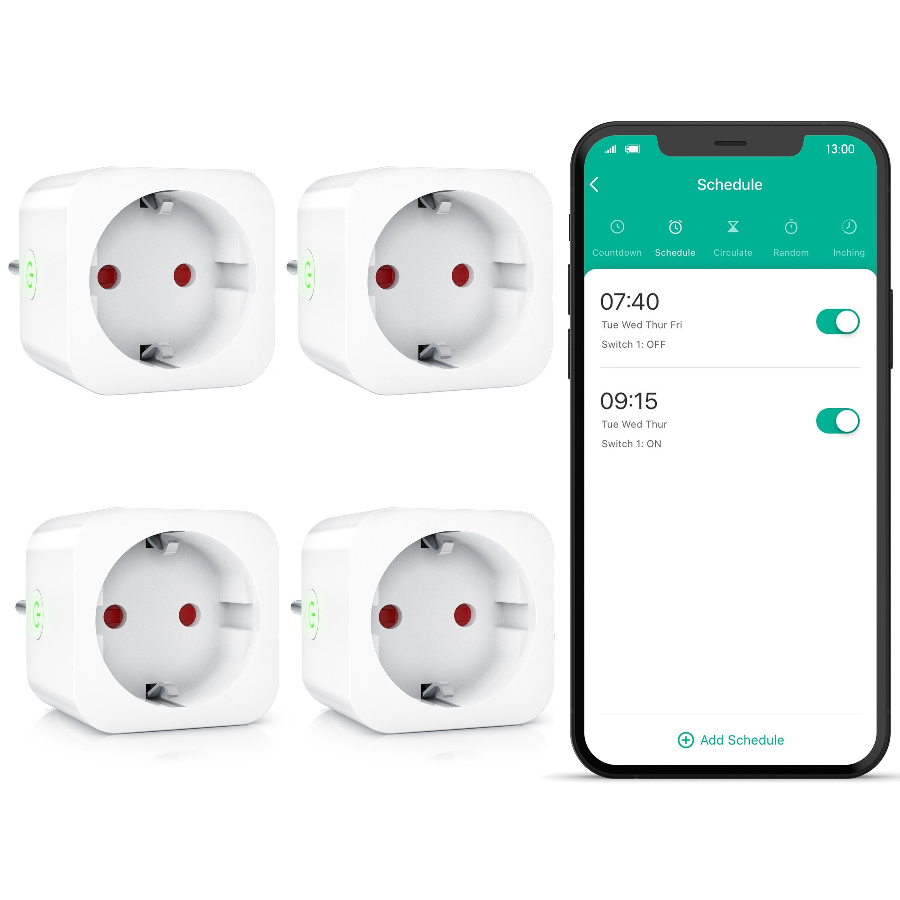 BEARWARE WLAN-Steckdose 2,4 Ghz WiFi Fernsteuerung per Smart life App, Sprachsteuerung, Spar-Set, 4-St., 4er Set, Countdown Timer, Ein und Ausschalttimer, Intervallmodus, Zeitschaltuhr