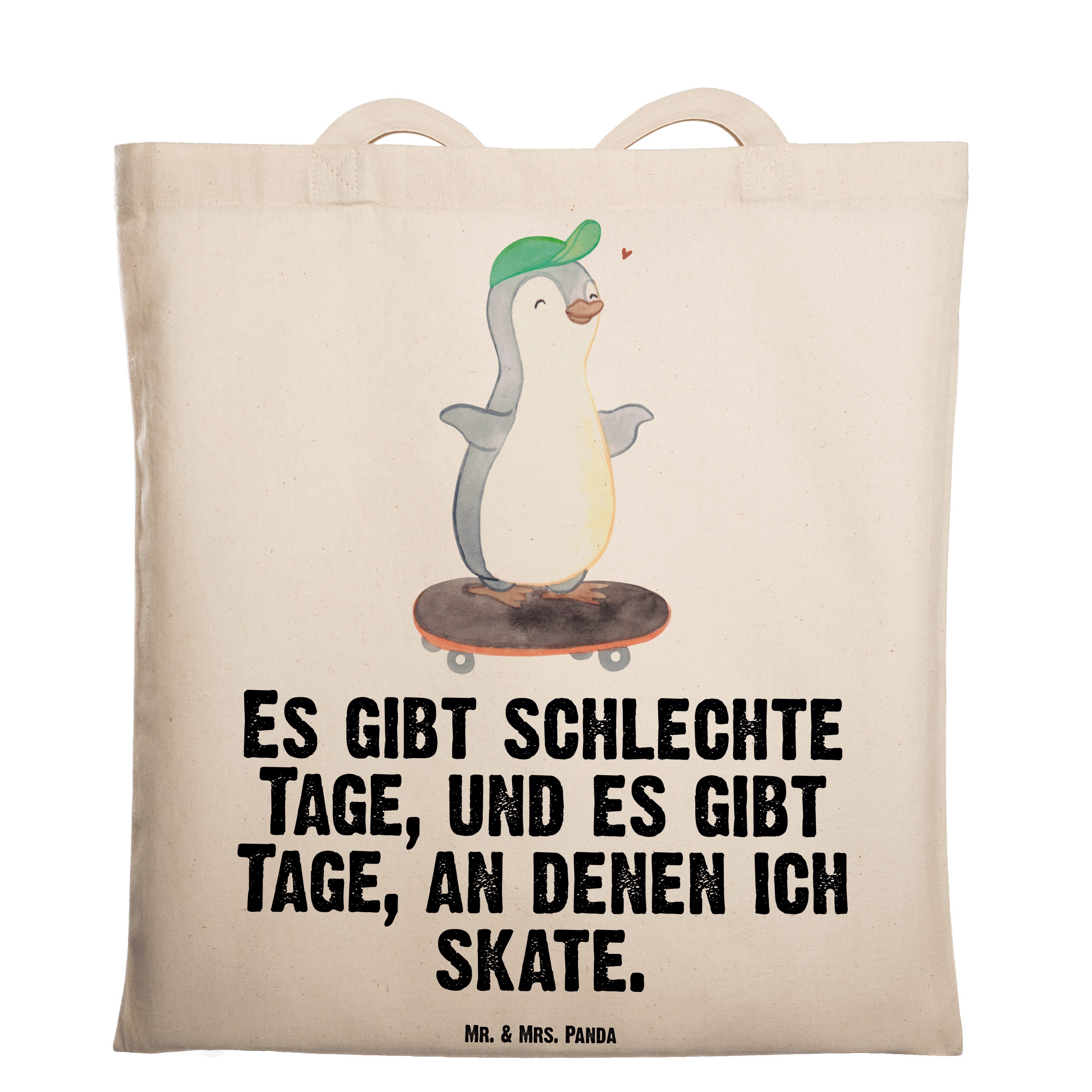 Mr. - Pinguin Skateboarden Tragetasche S & Panda Transparent (1-tlg) Mrs. Einkaufstasche, - Tage Geschenk,