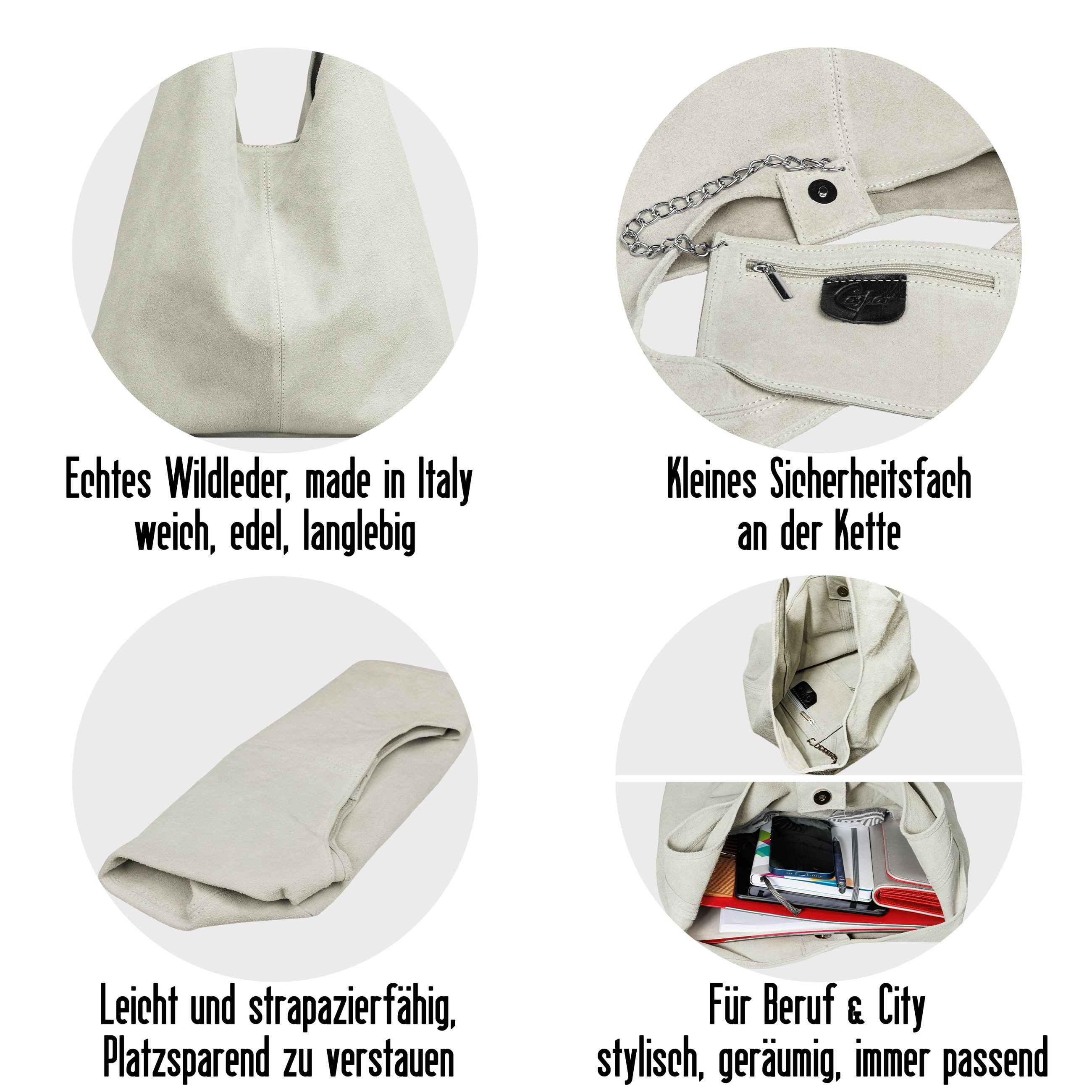 Caspar Schultertasche große Damen Wildleder Tasche Hobo Bag - CLASSIC LINE - Modell No.767, angenehm leicht, ohne Innenfutter, mit Sicherheitsfach, 100% Echtleder