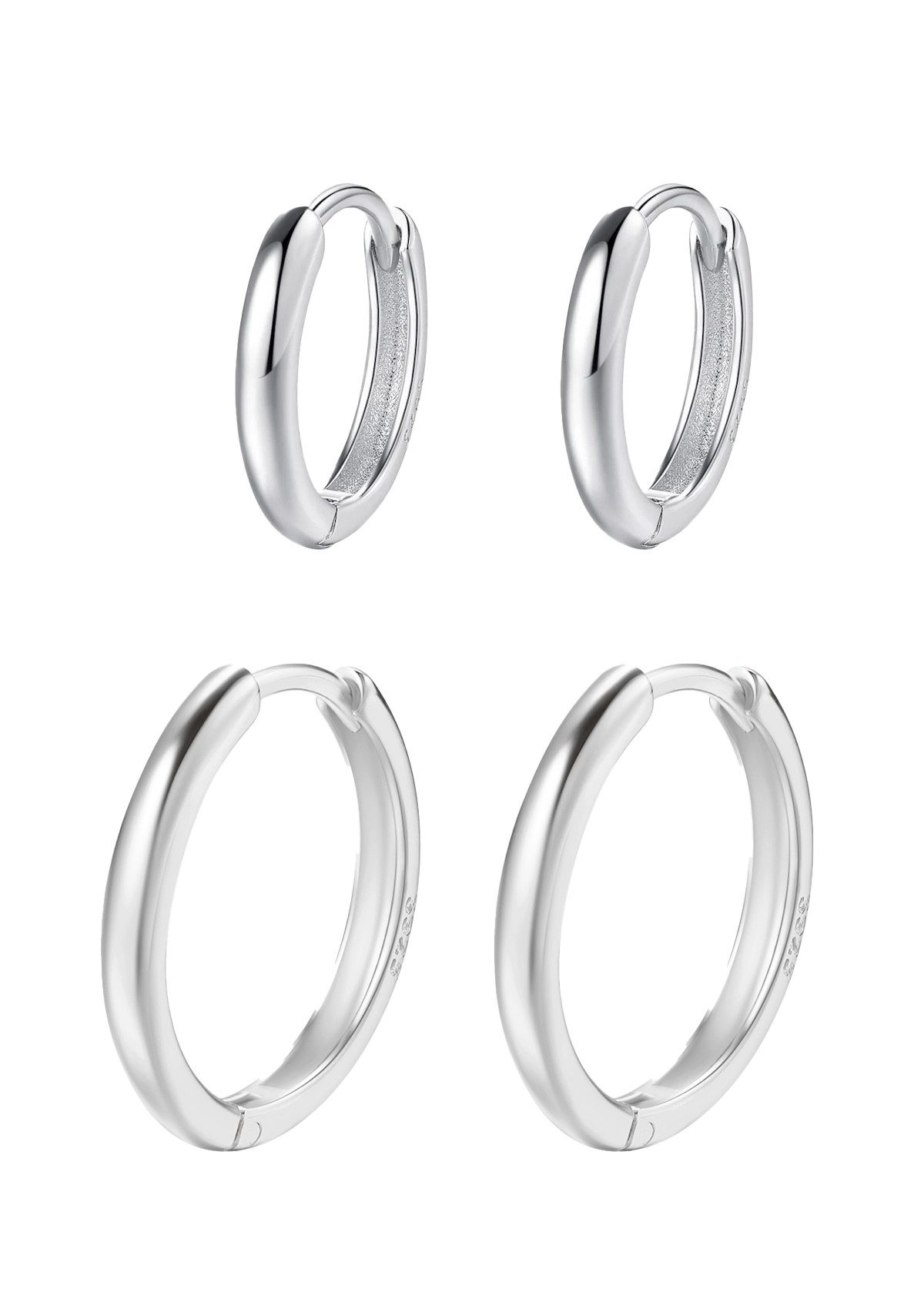 Hey Happiness Creolen-Set Layer Silber 925, Klassisches Silber Ohrring Set Basic, 18K Goldene Ohrringe für Männer, 4er Set Stacking Ohrringe Herren