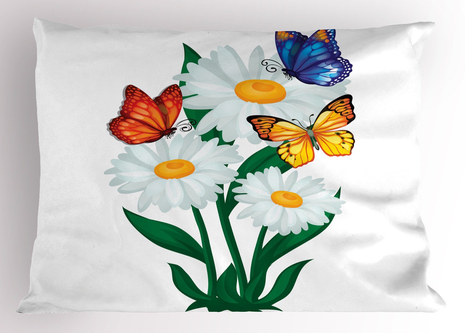 Kissenbezüge Dekorativer Standard King Gedruckter Stück), Daisy Size Blumen Schmetterlinge (1 Insekten Kissenbezug, Abakuhaus