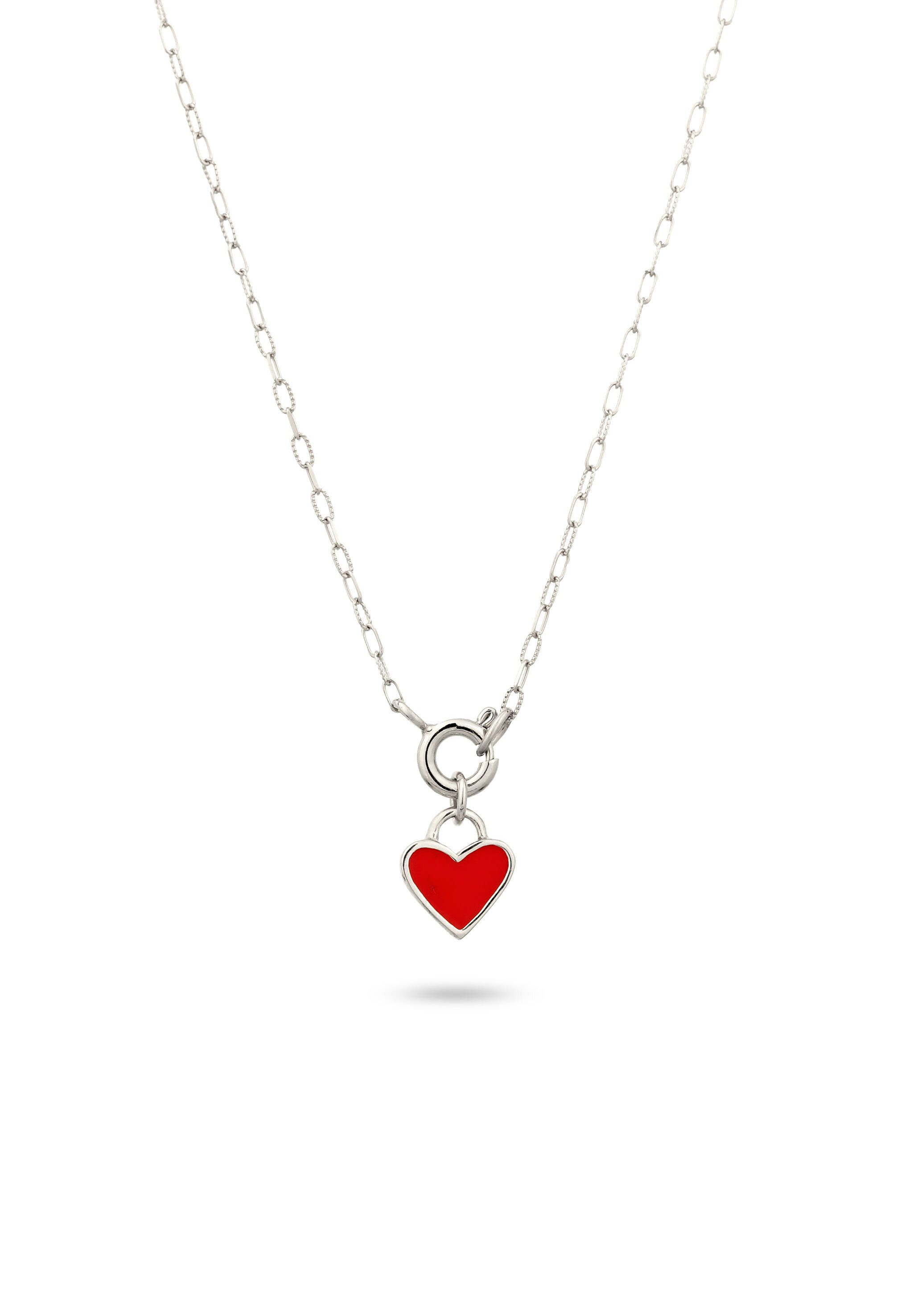 Kette mit Anhänger Herz Emaille Rot 925 Sterling Silber
