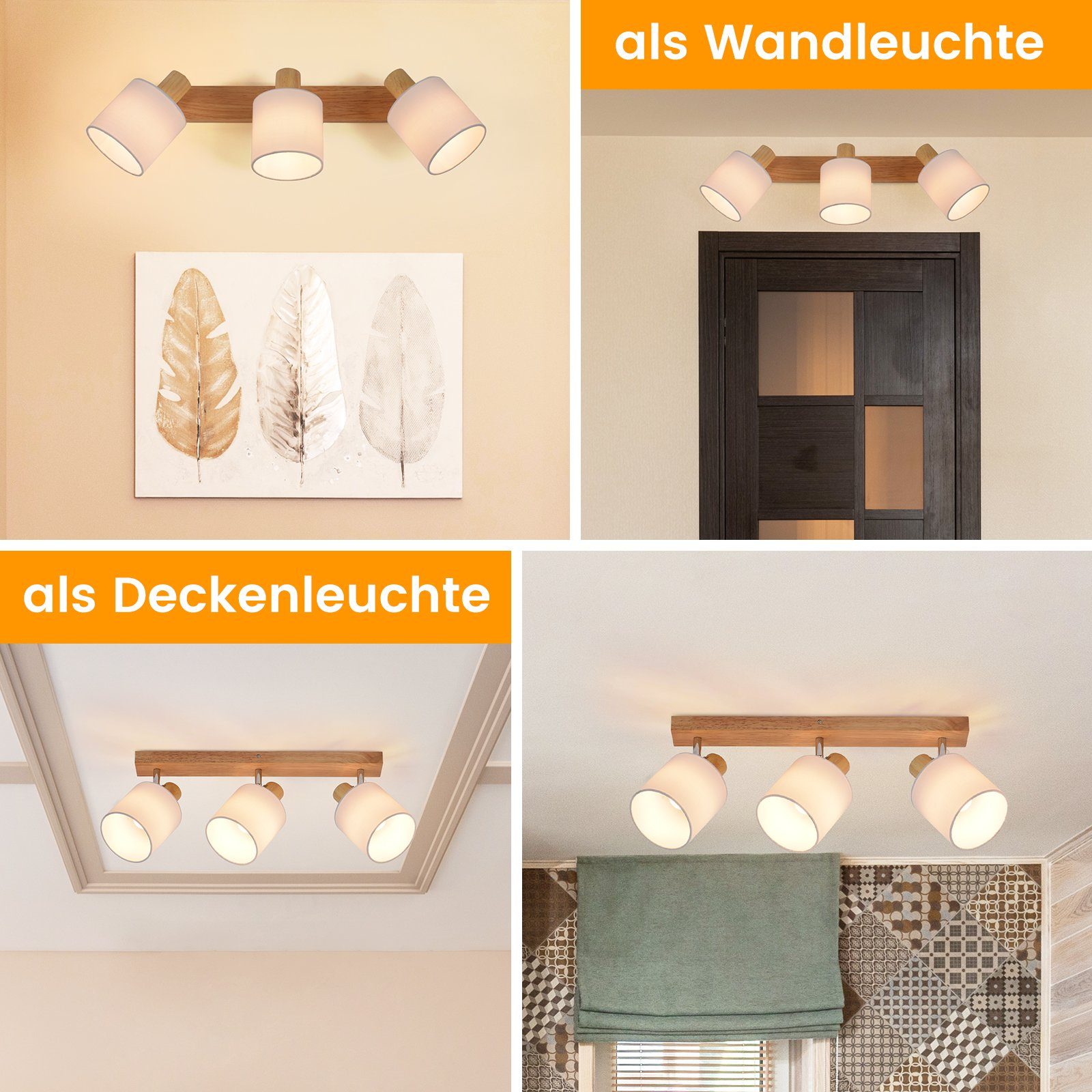 ZMH Deckenstrahler Deckenleuchte Vintage Schwenkbar 350° E14 Wohnzimmer, ohne Leuchtmittel – Bild 4 von 5