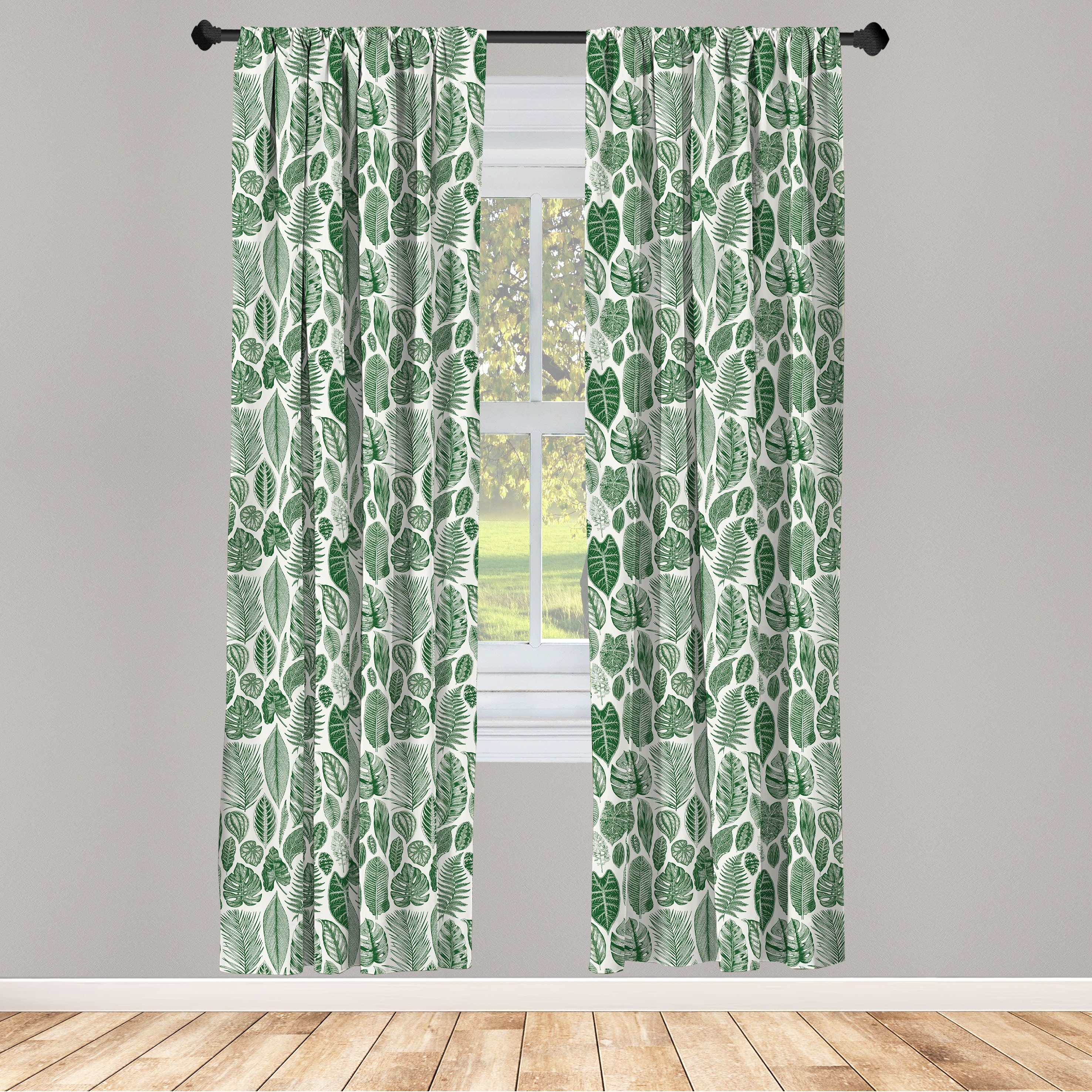 Gardine Vorhang für Wohnzimmer Vintage Dekor, Abakuhaus, Exotische Microfaser, Botanisch Schlafzimmer Blätter