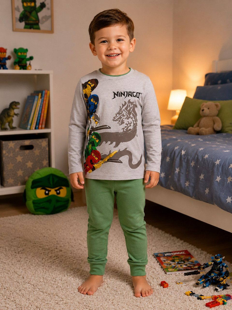 LEGO® kidswear Pyjama LEGO NINJAGO Pyjama Doppelpack Kinder Langarm Schlafanzug 3-4 Jahre (Set, 2 Stück) 2x Kinderpyjama lange Hose und langärmeliges Schlafanzu – Bild 2 von 5