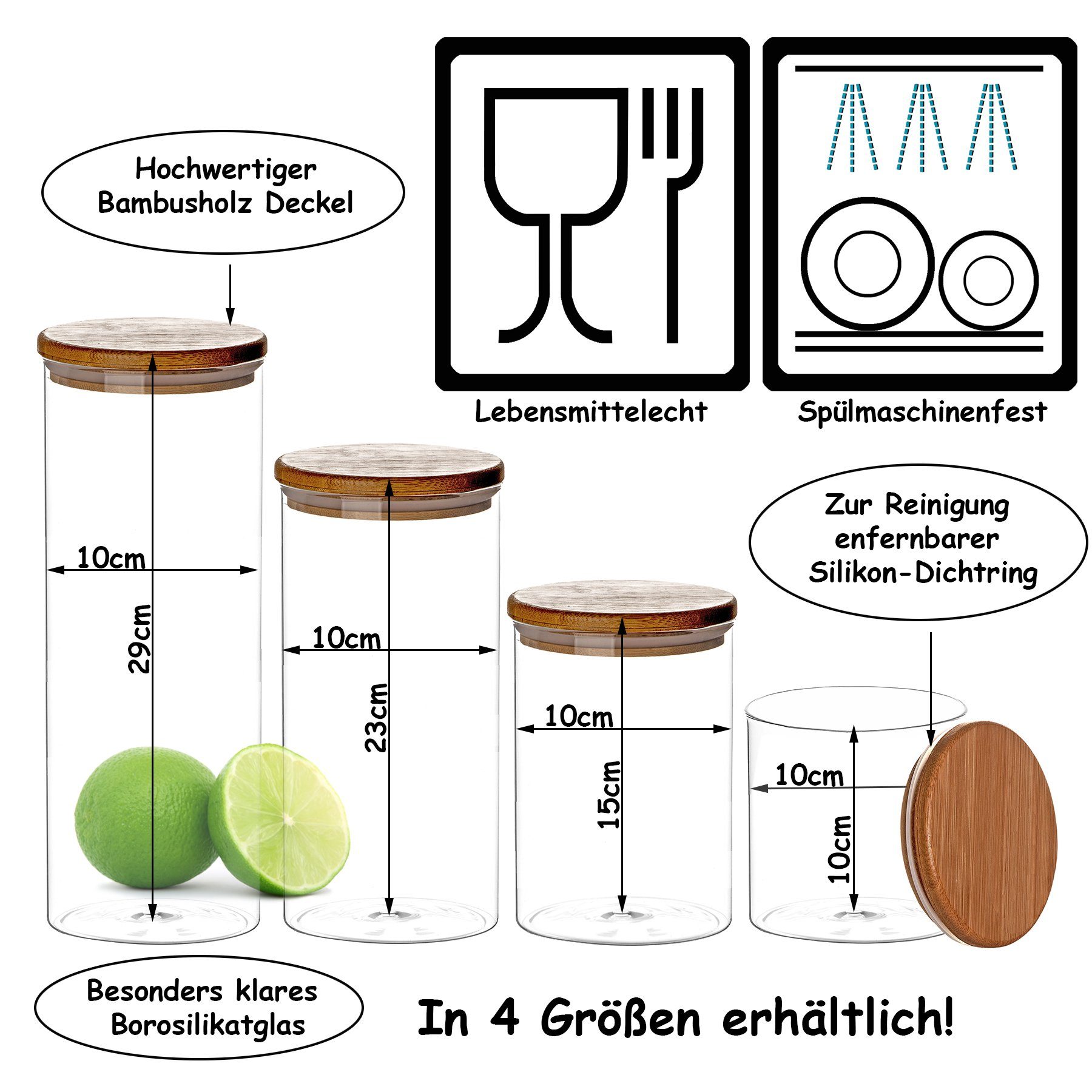 BigDean Vorratsdose Bambus-Deckel (1-tlg) Silikon, Vorratsglas 500ml Aufbewahrungsglas, Bambus. Glas. Spaghettiglas