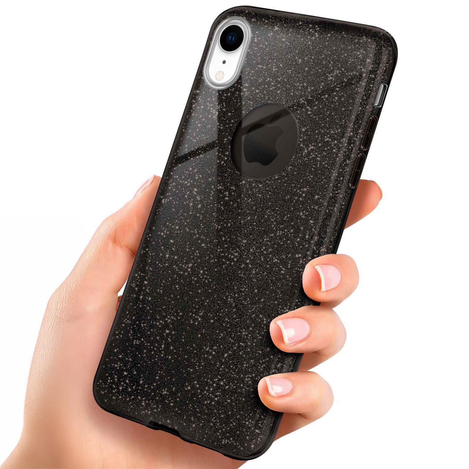 ONEFLOW Handyhülle für iPhone XR Glitzer Hülle Glitter Case Schwarz 6,1 Zoll, Hülle Glitzernd Dünne Schutzhülle mit Kameraschutz Frauen Glitzerhülle