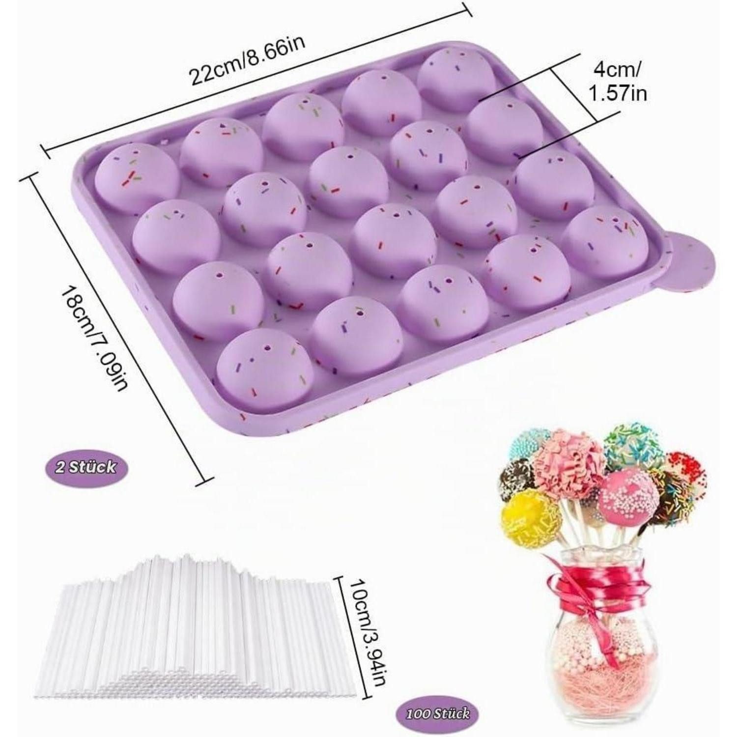LuxusKollektion Cake-Pop-Form Cake Pop Form Silikon lila 20er + Sticks