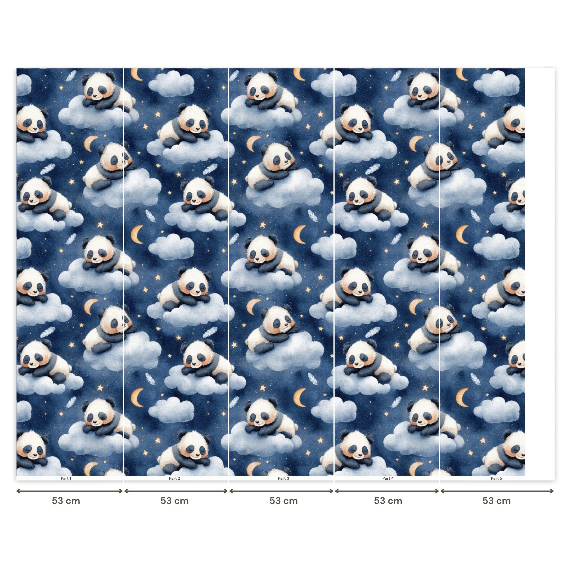 OnlyWow Fototapete Pandas - Schlafend - Blau, Matt, bedruckt, Wandtapete, Wohnzimmer, Vinyl Tapete 260x220cm