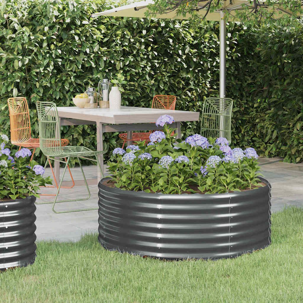 furnicato Hochbeet Pflanzgefäß 100 x 100 x 36 cm Anthrazit aus verzinktem, Witterungsbeständiges Gemüsebeet, rostgeschützt und rund für Garten