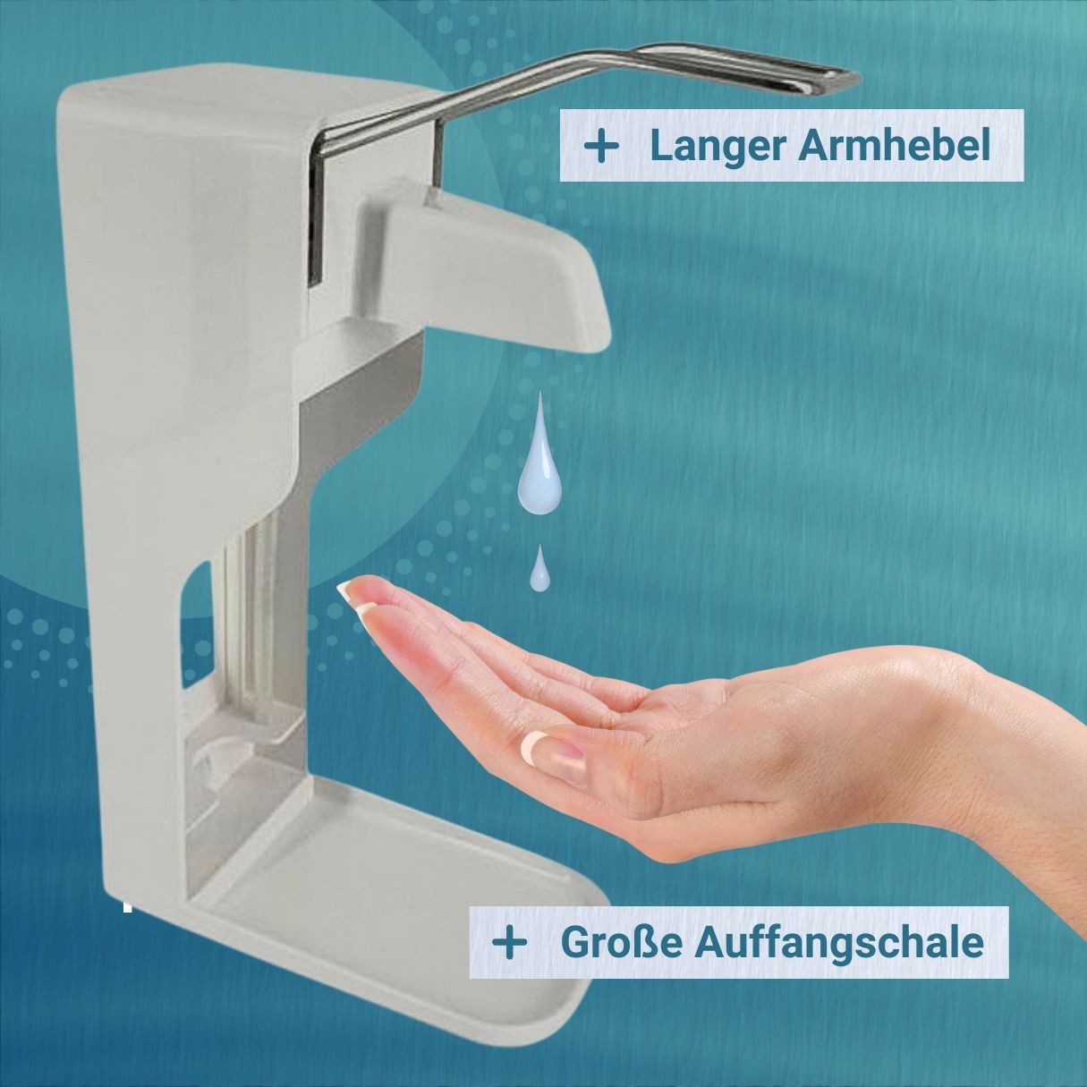 Blanco Desinfektionsmittelspender Desinfektionsspender Wand Seifenspender, Eurospender 1, 1000 ML = 1 L, Langer Armhebel + Große Auffangschale