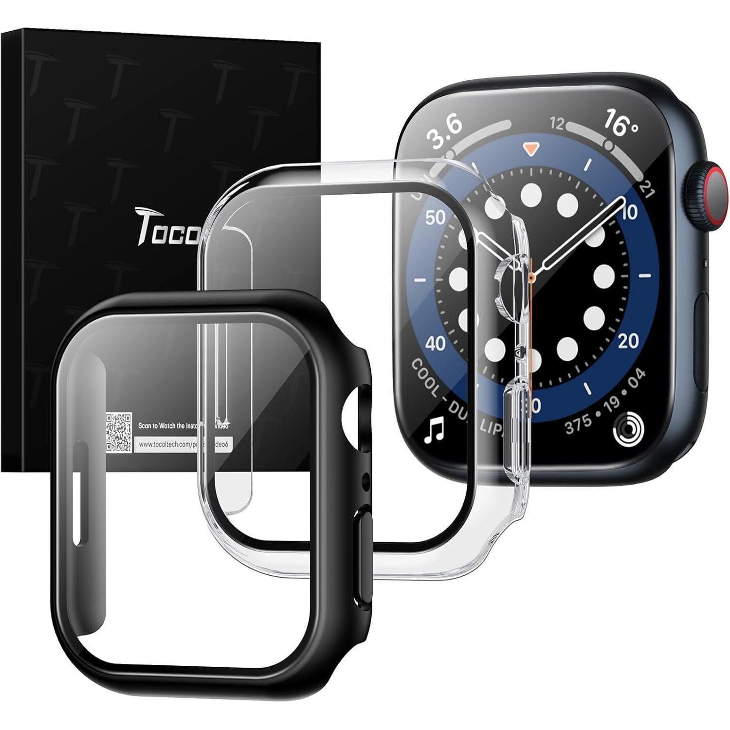 LuxusKollektion Smartwatch-Hülle Schutzhülle Apple Watch 9/8/7 45mm Schwarz/Transp.