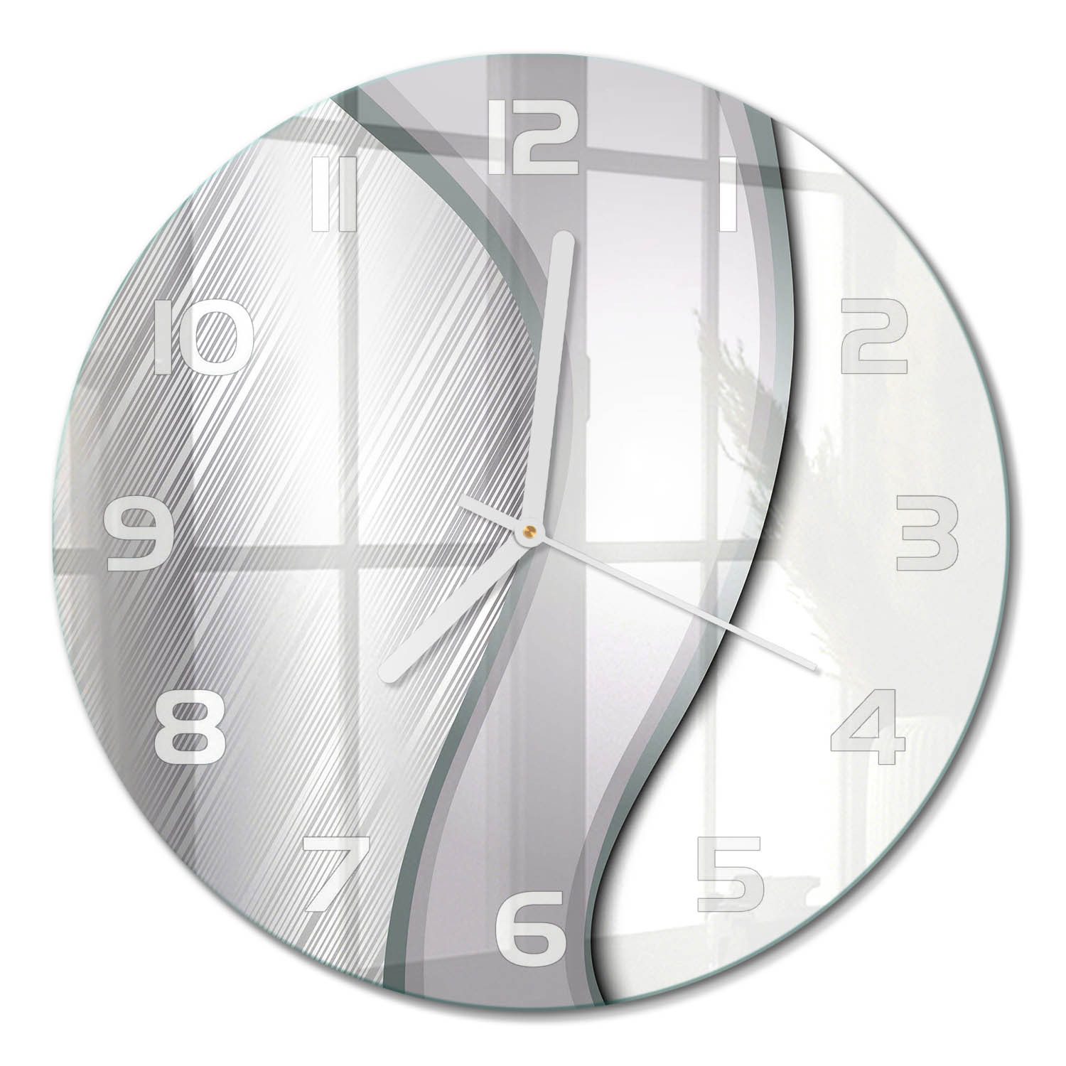 Tulup Wanduhr Moderne Glasuhr mit geschliffenen Glaskanten und UV-Druck (Metallabstraktion, Silber)