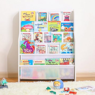 Yorbay Bücherregal Kinder Bücherregal, mit Ablagefächern, Weiß, aus Holz, Kinderregal, Organizer für Kinderzimmer, Spielzimmer, Wohnzimmer, Schlafzimmer