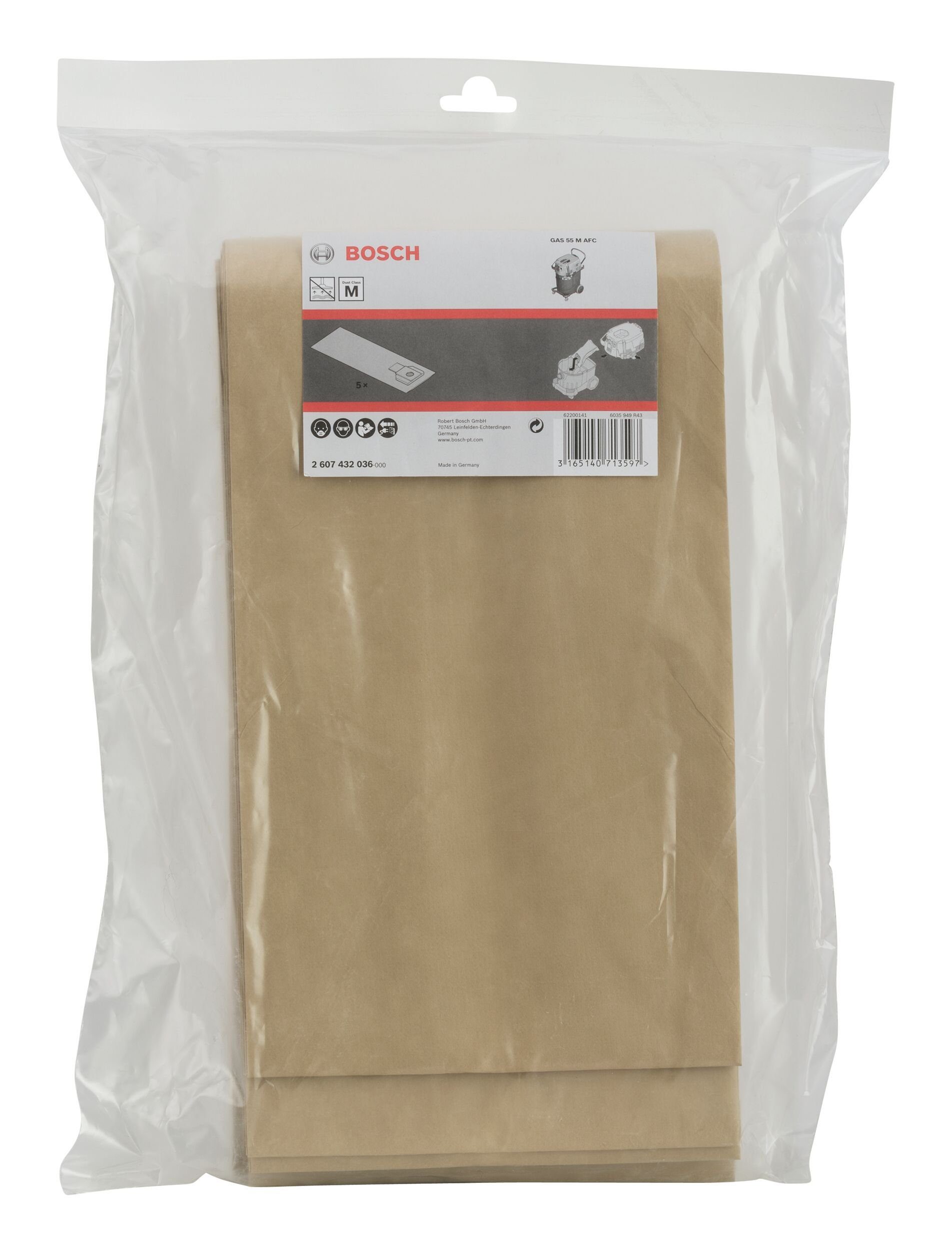 Bosch Professional Staubsaugerbeutel, Papierfilterbeutel für GAS 55 M AFC