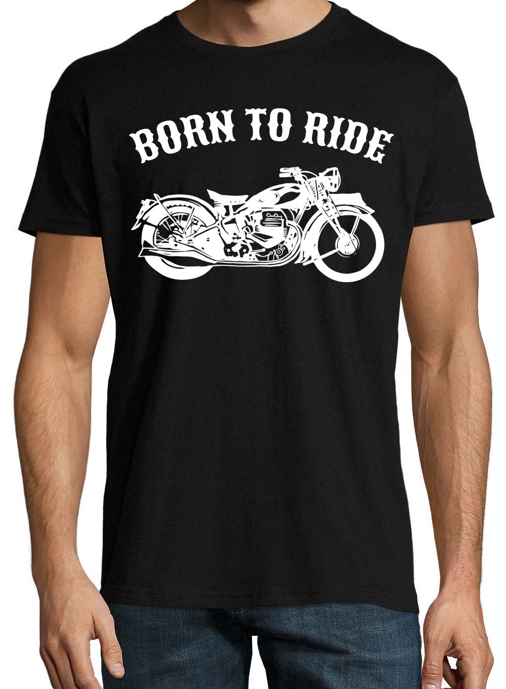 Motorrad T-Shirt Biker Herren Designz To Schwarz Youth Spruch Ride Born Print-Shirt mit modischem Print
