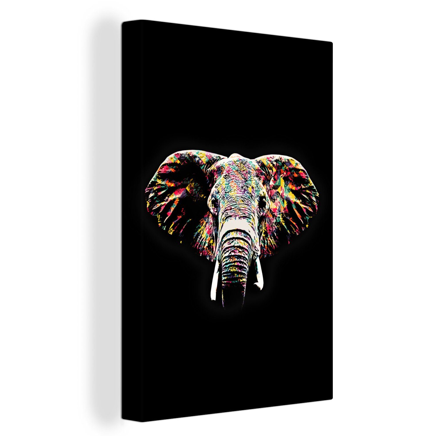 OneMillionCanvasses® Leinwandbild Elefant - Farbe - Farben, (1 St), Leinwandbild fertig bespannt inkl. Zackenaufhänger, Gemälde, 20x30 cm