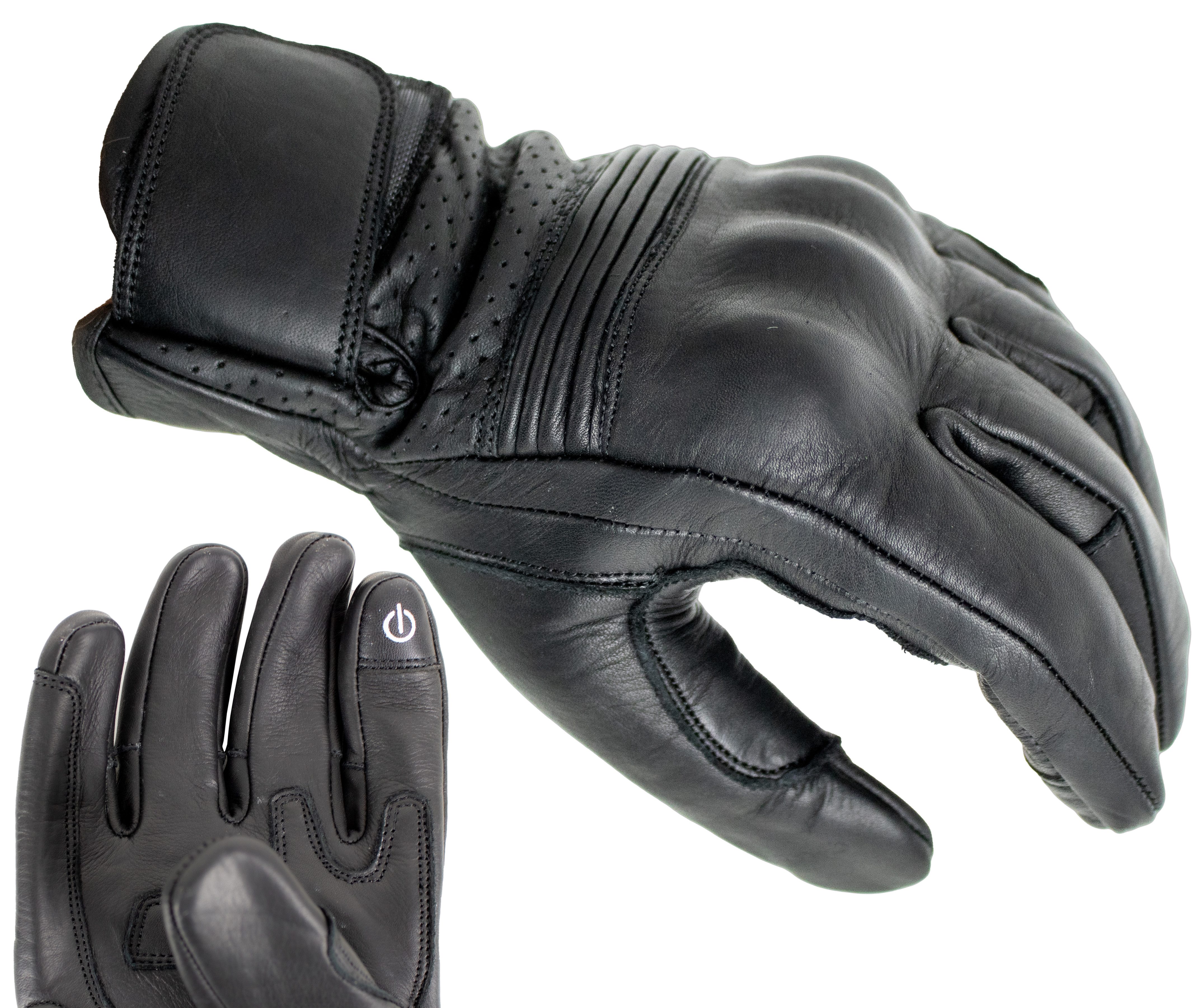 MDM Lederhandschuhe Motorradhandschuhe Leder Biker Knöchelschutz Touch belüftet Knöchel- und Fingerpolsterung, Schutz ohne starre Hartschale