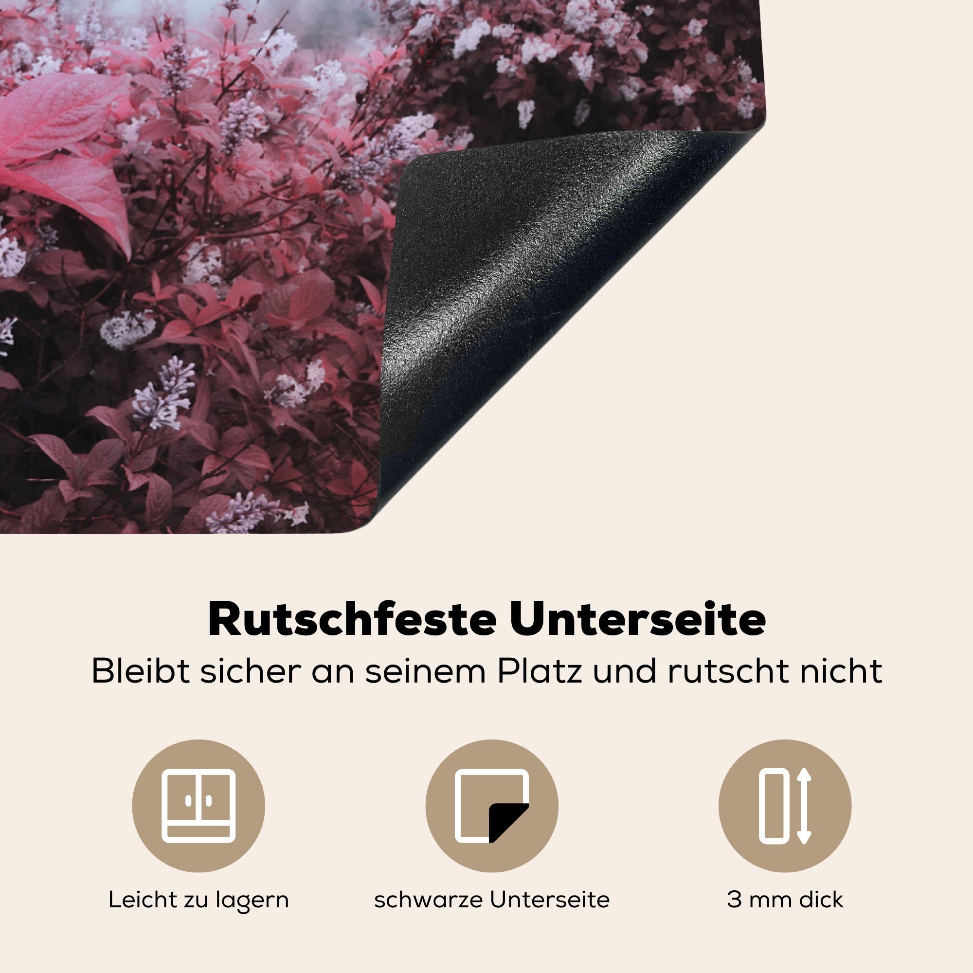 81x52 Schutz für cm, Blumen tlg), Herdblende-/Abdeckplatte Ceranfeldabdeckung MuchoWow küche, (1 Nebel, Vinyl, im die Induktionskochfeld