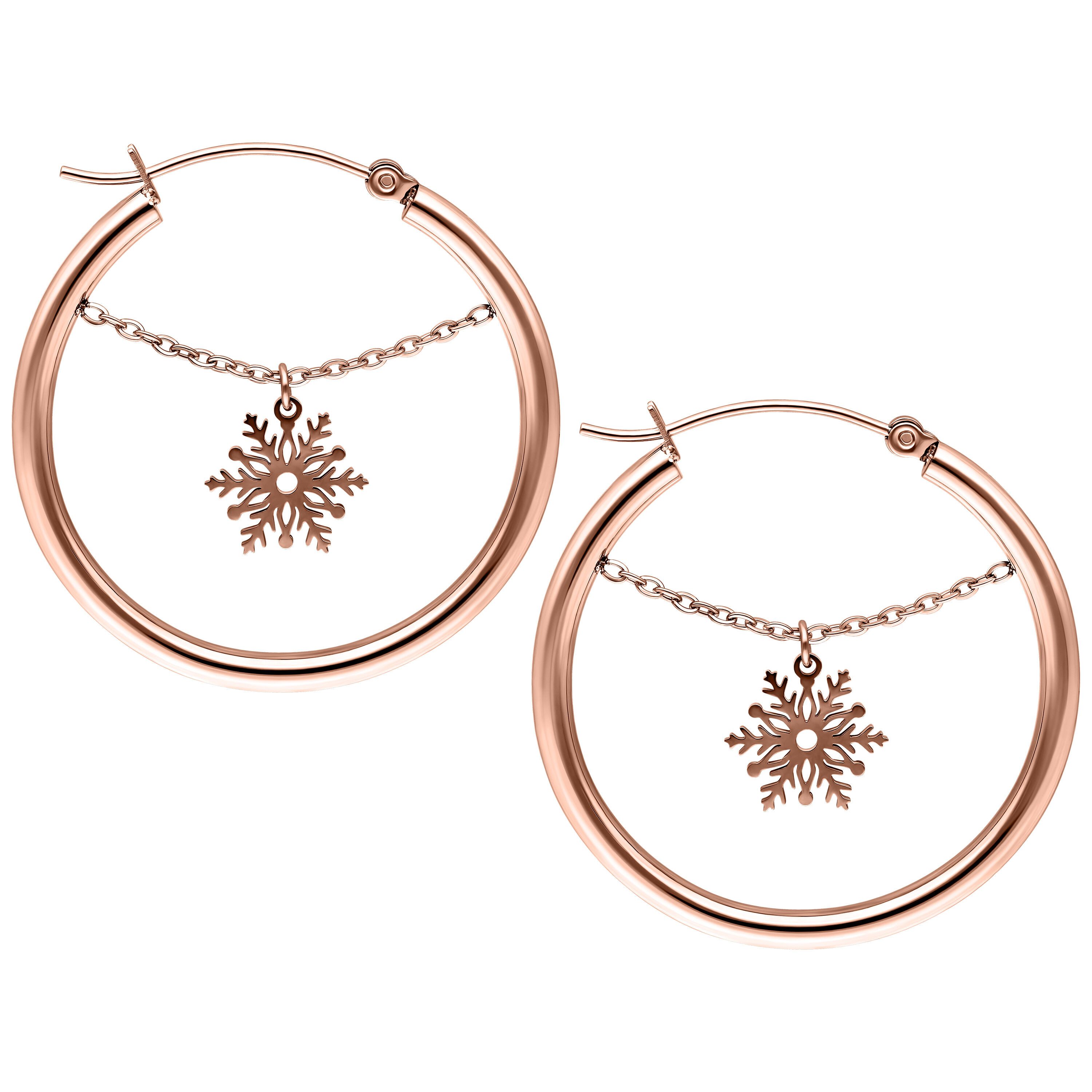 Paar Ohrhänger Dangling Snowflake Hoops - Roségold