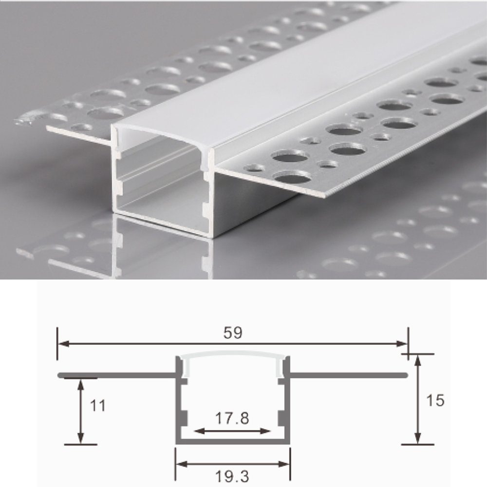 ENERGMiX LED-Stripe-Profil 2m Alu Profile Unterputz Profil Trockenbau Schiene Kanal System mit, Aluprofil mit Milchglas Abdeckung Unterputz einabu von LED-Streifen