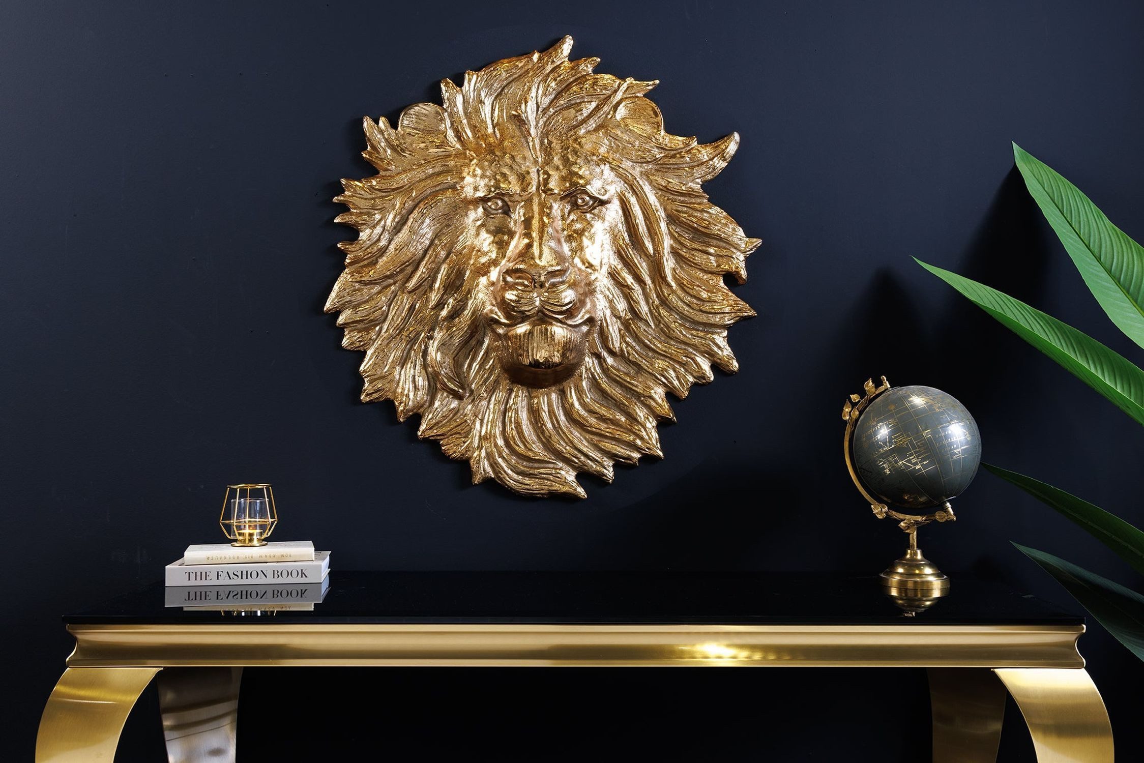 Licht-Erlebnisse Wanddekoobjekt TARIFA, Metall in Gold Löwenkopf H: 58 cm groß Handarbeit