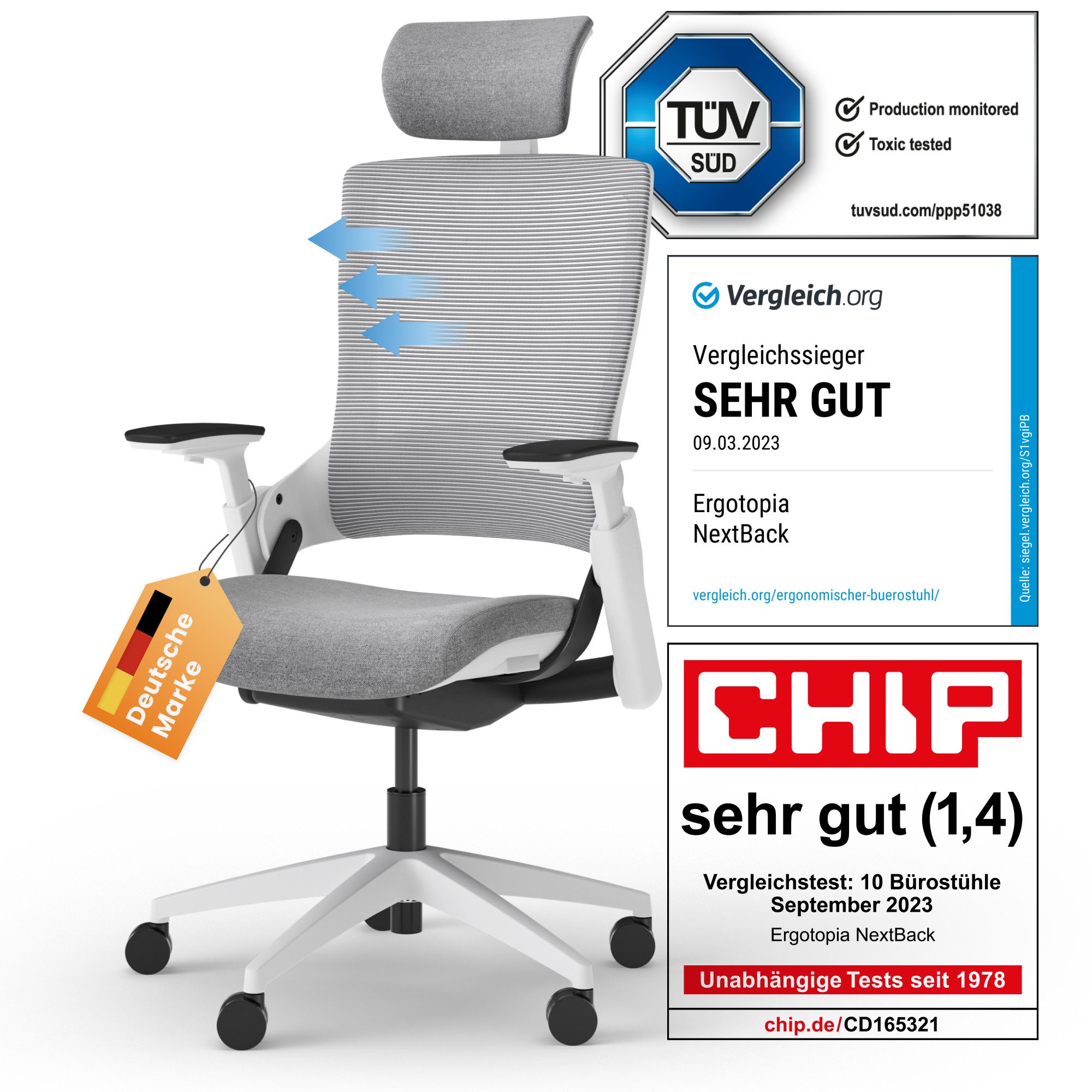 Ergotopia Bürostuhl ergonomischer Schreibtischstuhl NextBack, Drehstuhl günstig online kaufen