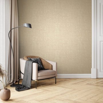 Newroom Vliestapete, Taupe Tapete Uni Leicht Glänzend - Unitapete Gold Modern Klassik Einfarbig Leinenoptik für Wohnzimmer Schlafzimmer Flur