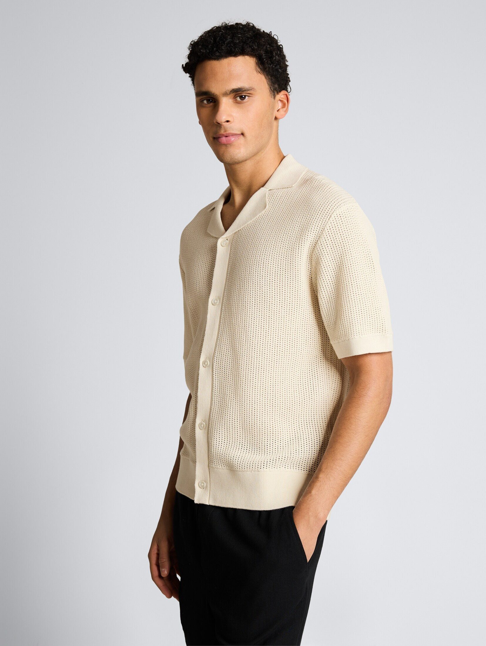 TOM TAILOR Denim Kurzarmhemd Pullover & Strickjacken Strickhemd mit Resort Kragen und Knopfleiste
