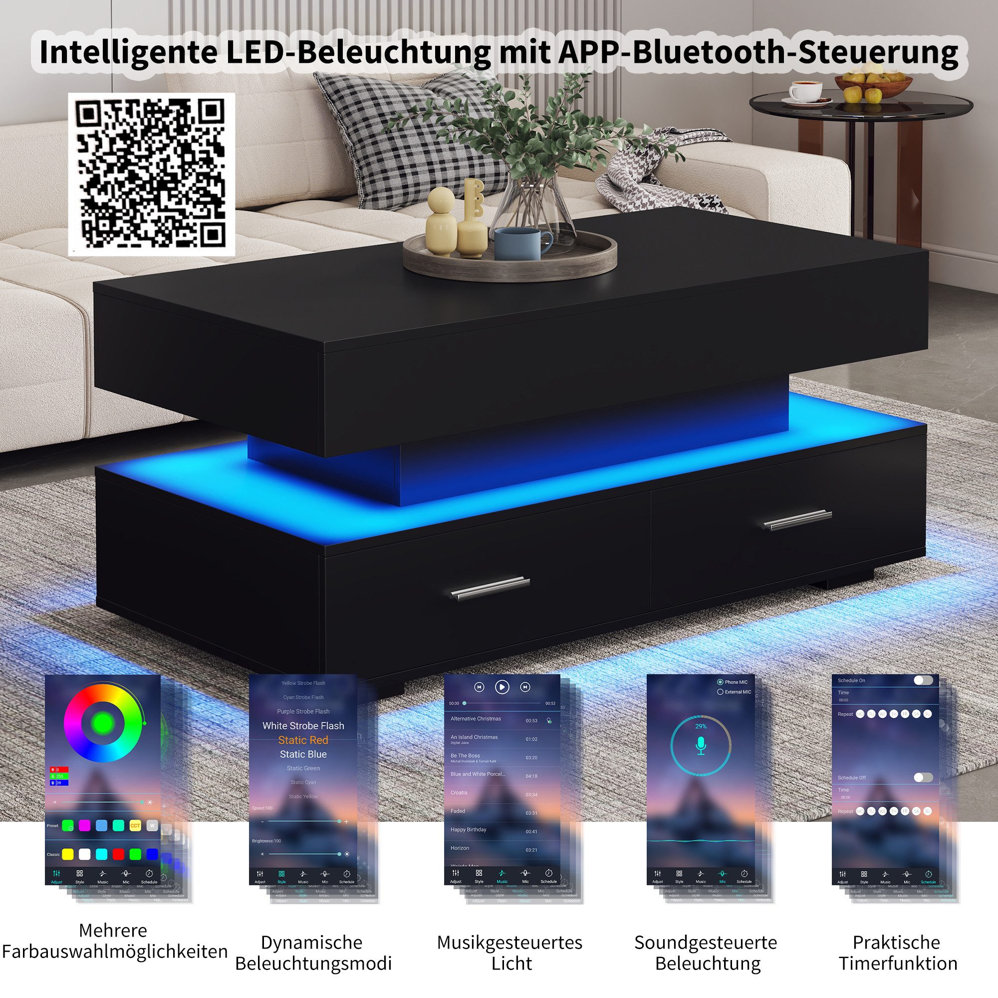 Merax Couchtisch mit LED und Schubladen, günstig online kaufen