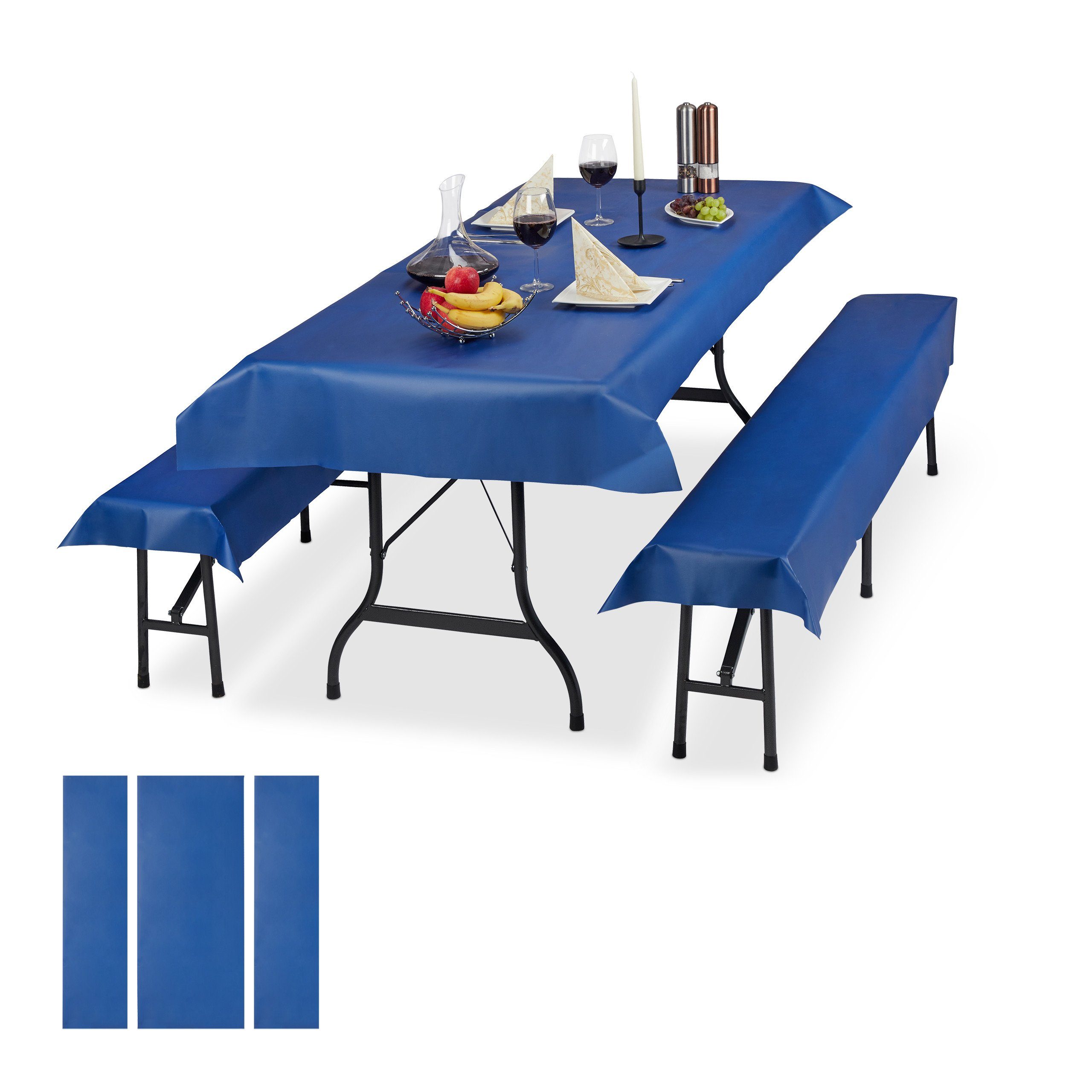 relaxdays Bierzeltgarnitur 6x Bierzeltgarnitur Auflage blau