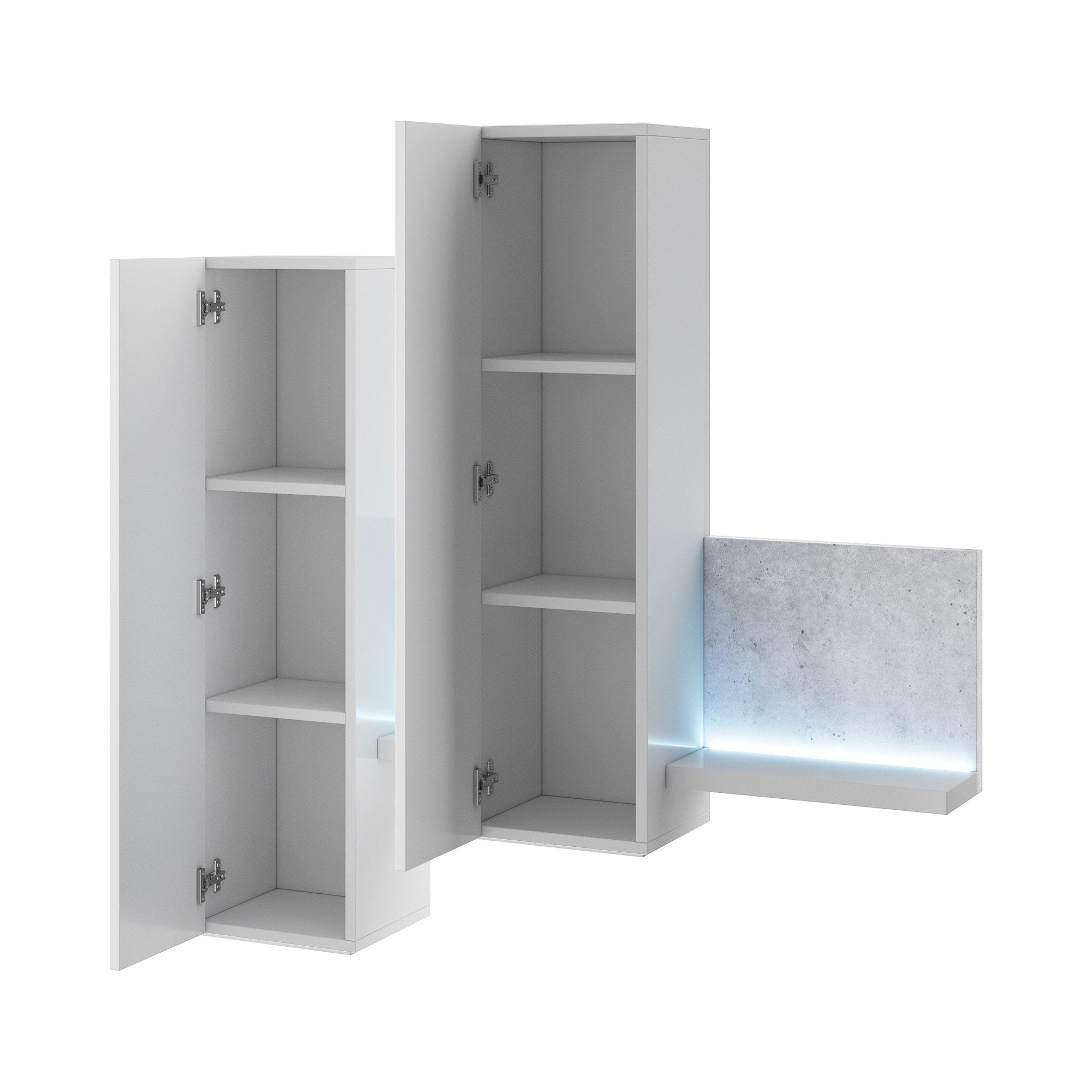 Beautysofa Wandhängeschrank mit Regal BOTA 152 cm, Vielseitiges Möbelstück, moderner Stil, geräumig, mit LED-Beleuchtung inklusive, zwei vertikale Schränke mit einer Tür