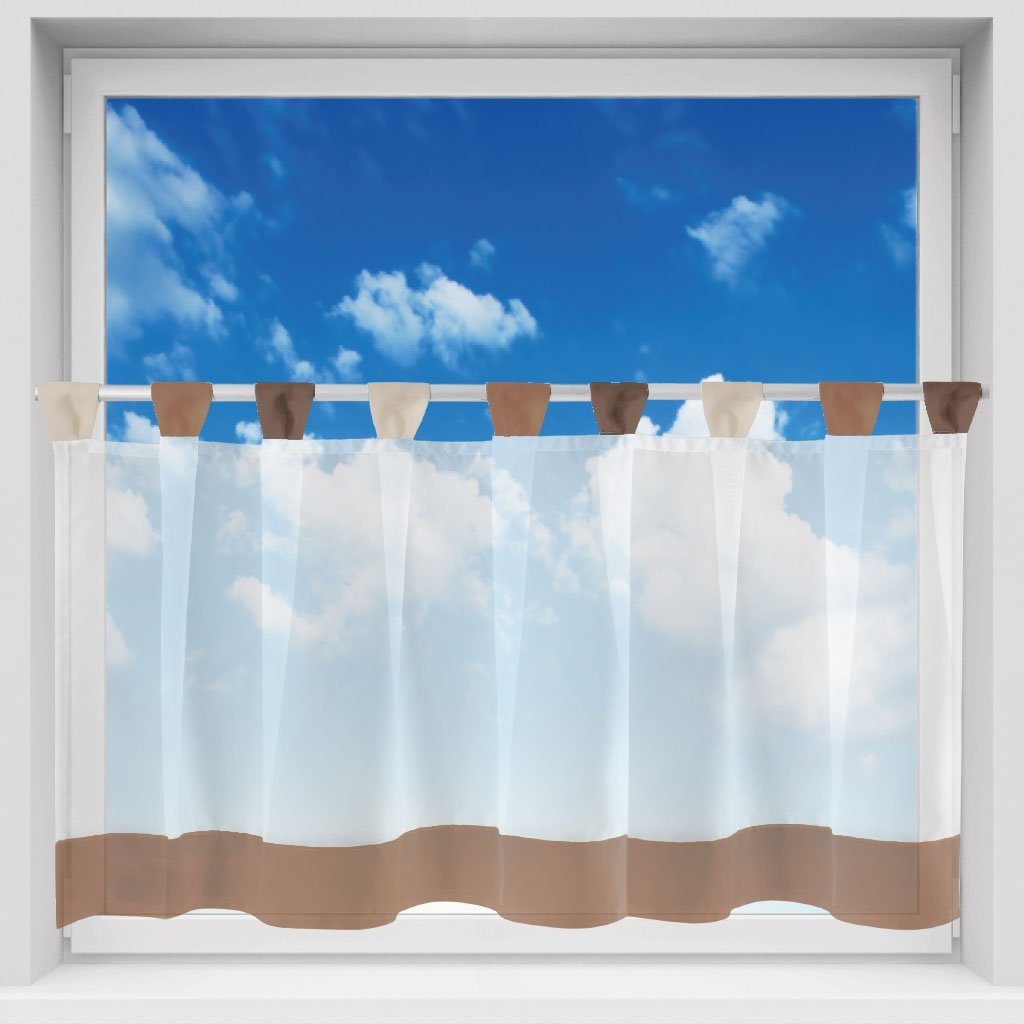 Clever-Kauf-24 Vorhang, Arsvita, Schlaufen, transparent, Voile, Bistrogardine mit Schlaufen, Transparente Küchengardine 150cm x 45cm (BxL), in vielen Farben Braun