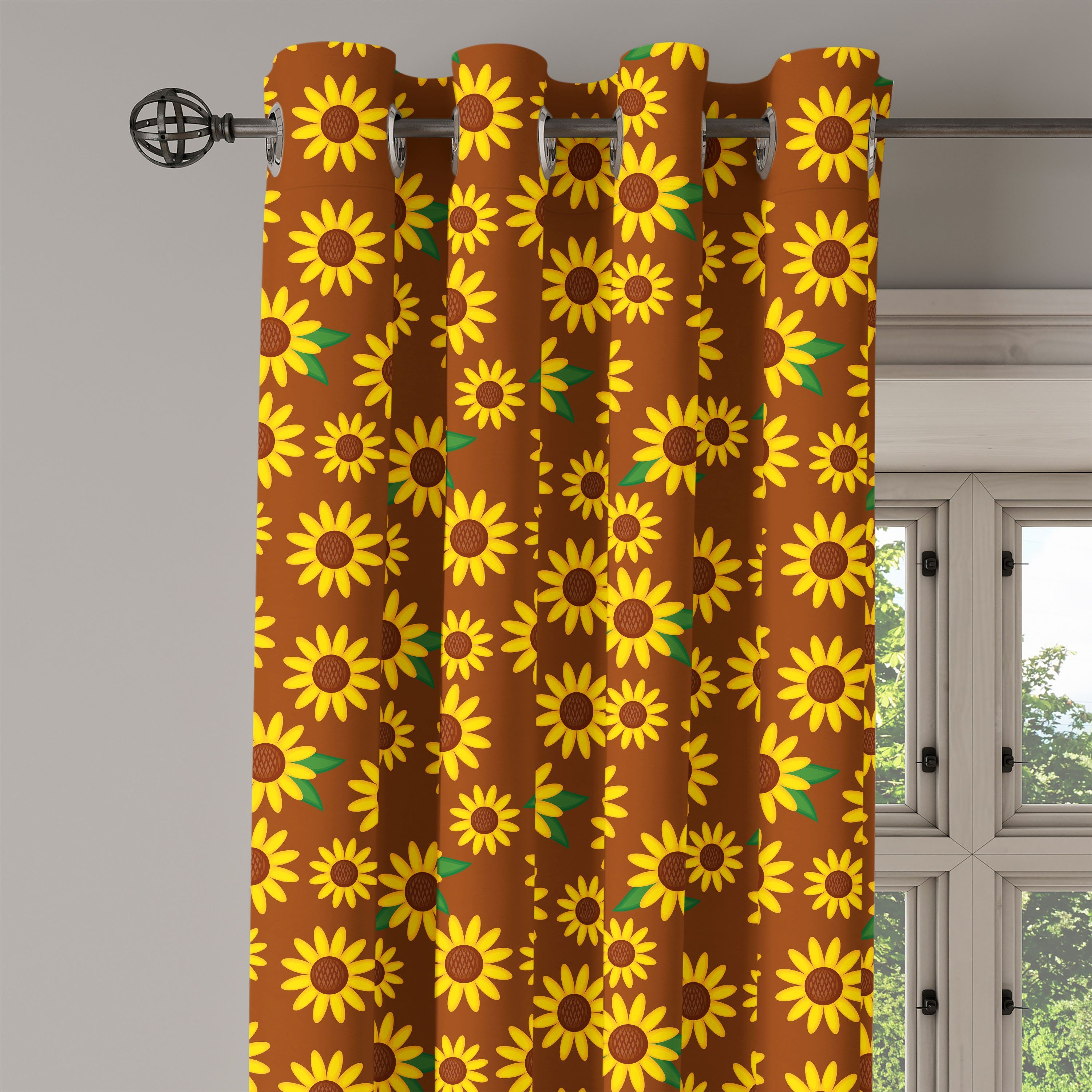 Wohnzimmer, 2-Panel-Fenstervorhänge Schlafzimmer Dekorative für Cartoon-Blüten Sonnenblume Gardine Abakuhaus,