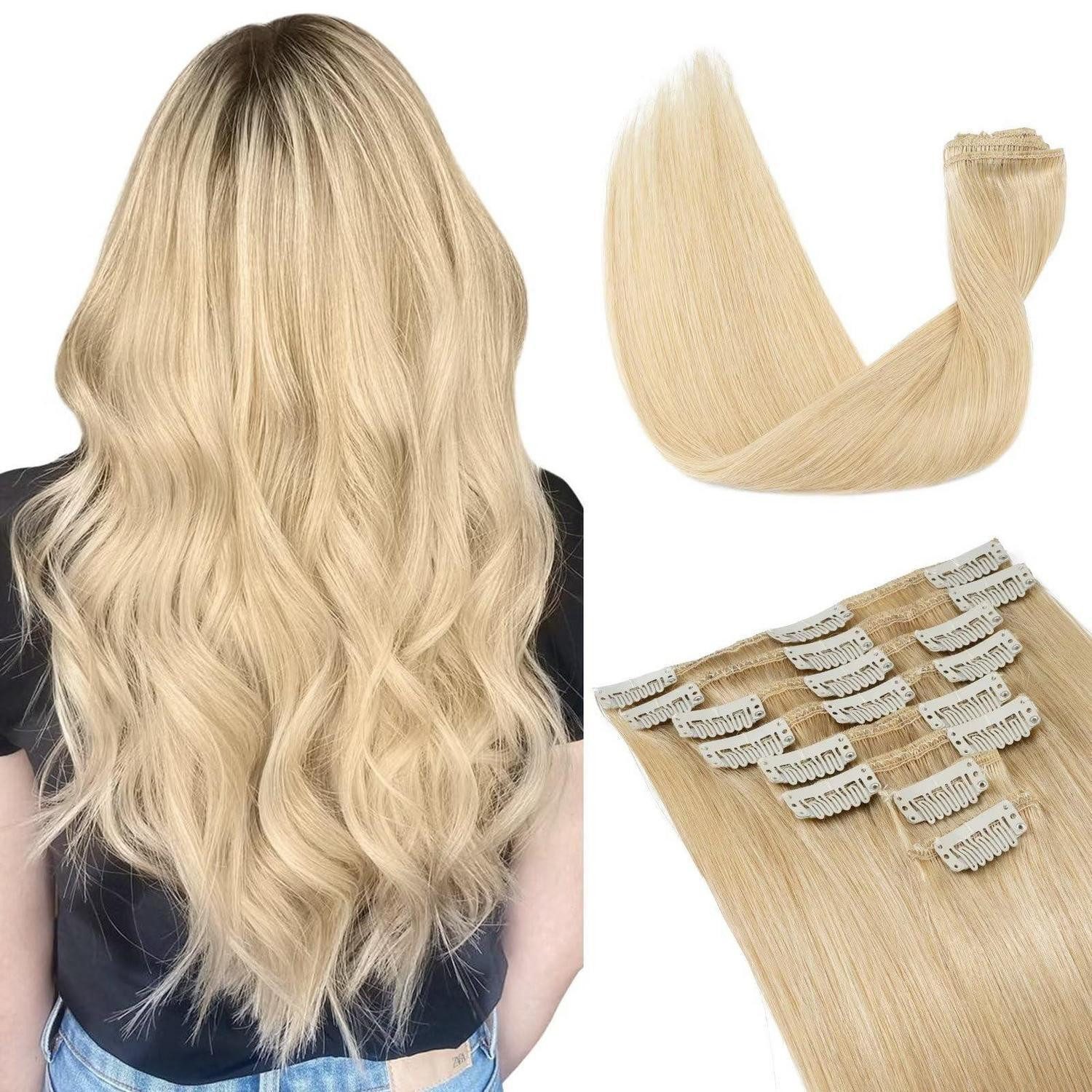 LuxusKollektion Echthaar-Extension Clip In Extensions Echthaar Remy 8 Tressen 18 40 cm Mittele blond
