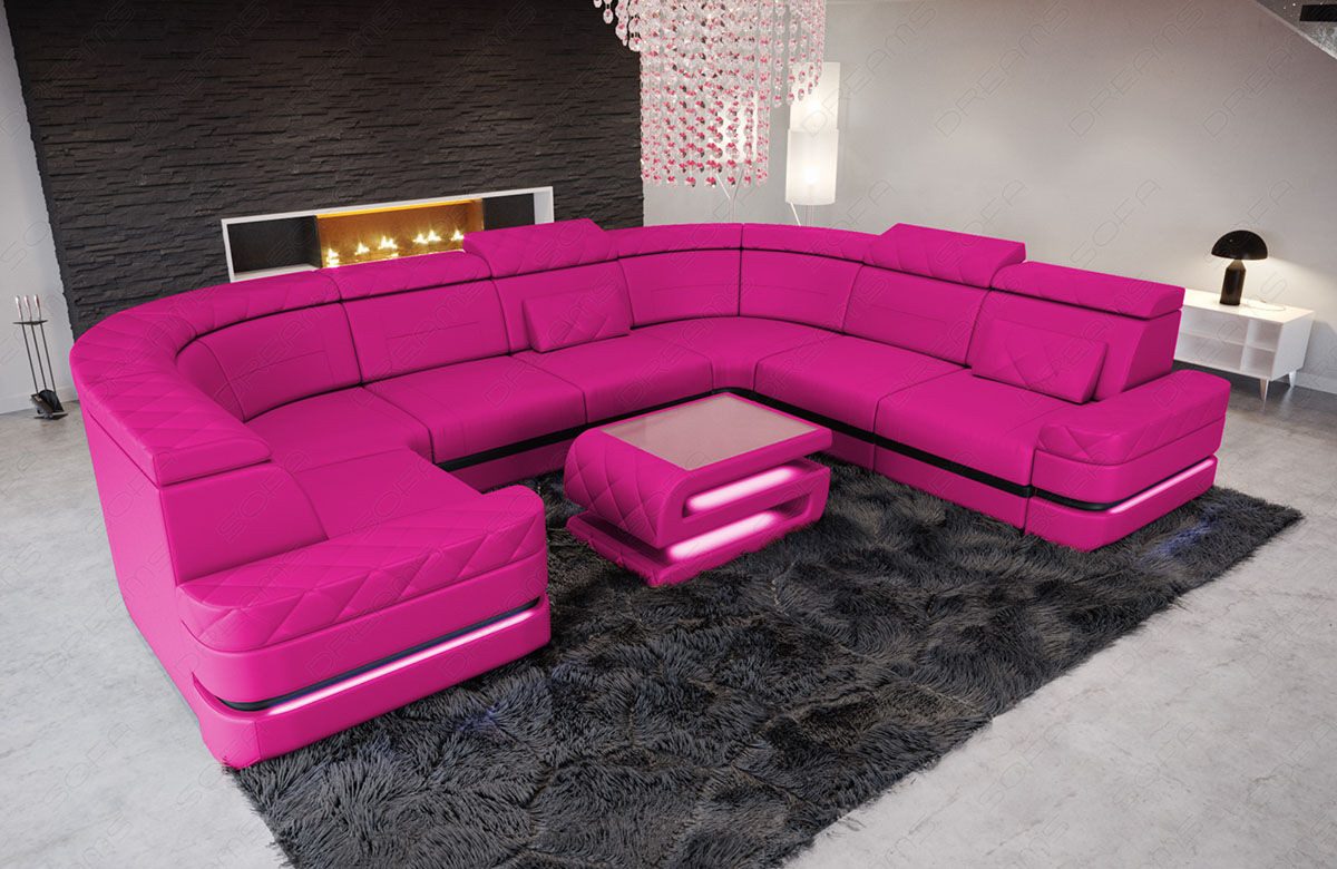 Sofa Dreams Wohnlandschaft Ledersofa Positano u Form Mini, Designersiofa, Sofa mit Beleuchtung