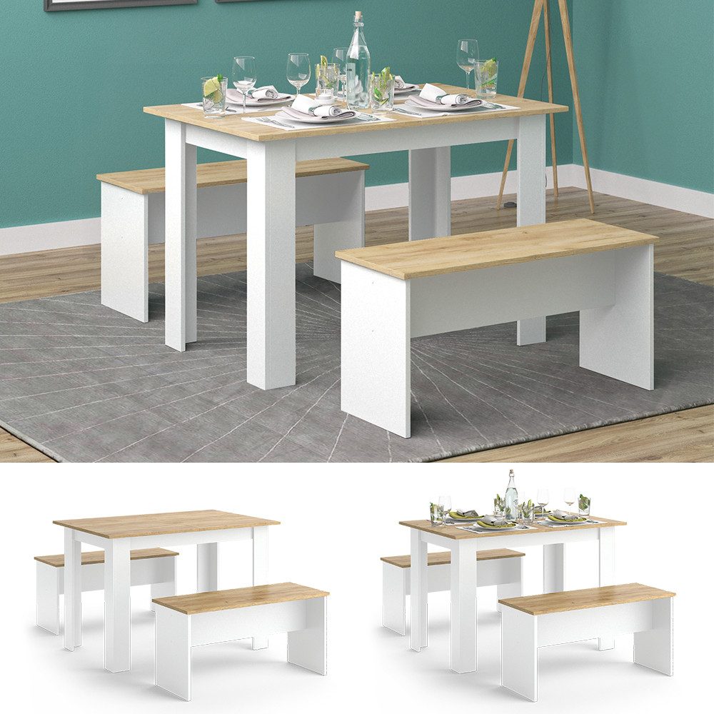Vicco Essgruppe Sentio, Weiß/Goldkraft Eiche, 112 x 73.6 cm mit 2 Bänken günstig online kaufen