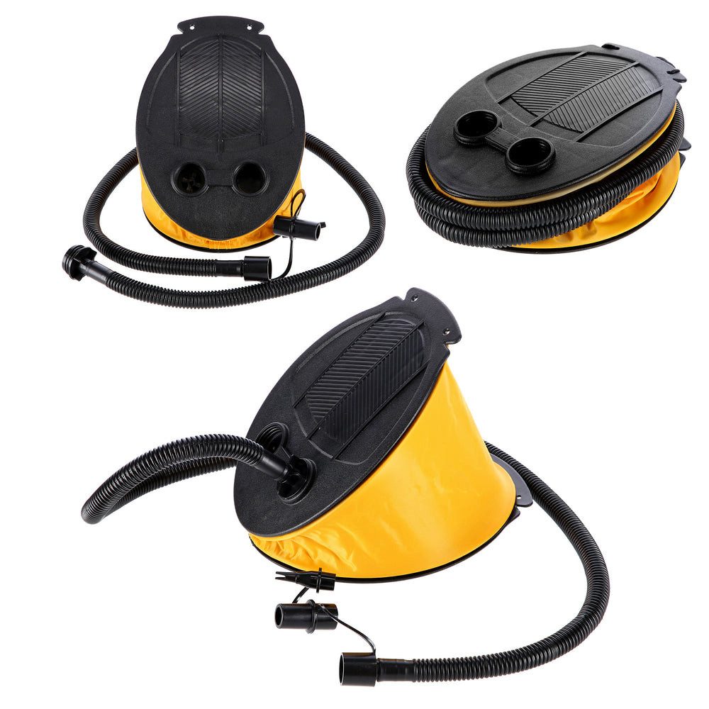 NILS CAMP Fußpumpe Blasebalgpumpe Trittpumpe Luftpumpe (Spar-Set, 1-tlg., 5 x 20 cm leicht, 27 x 18), beidseitig, 3 Ventilarten, faltbar, leicht