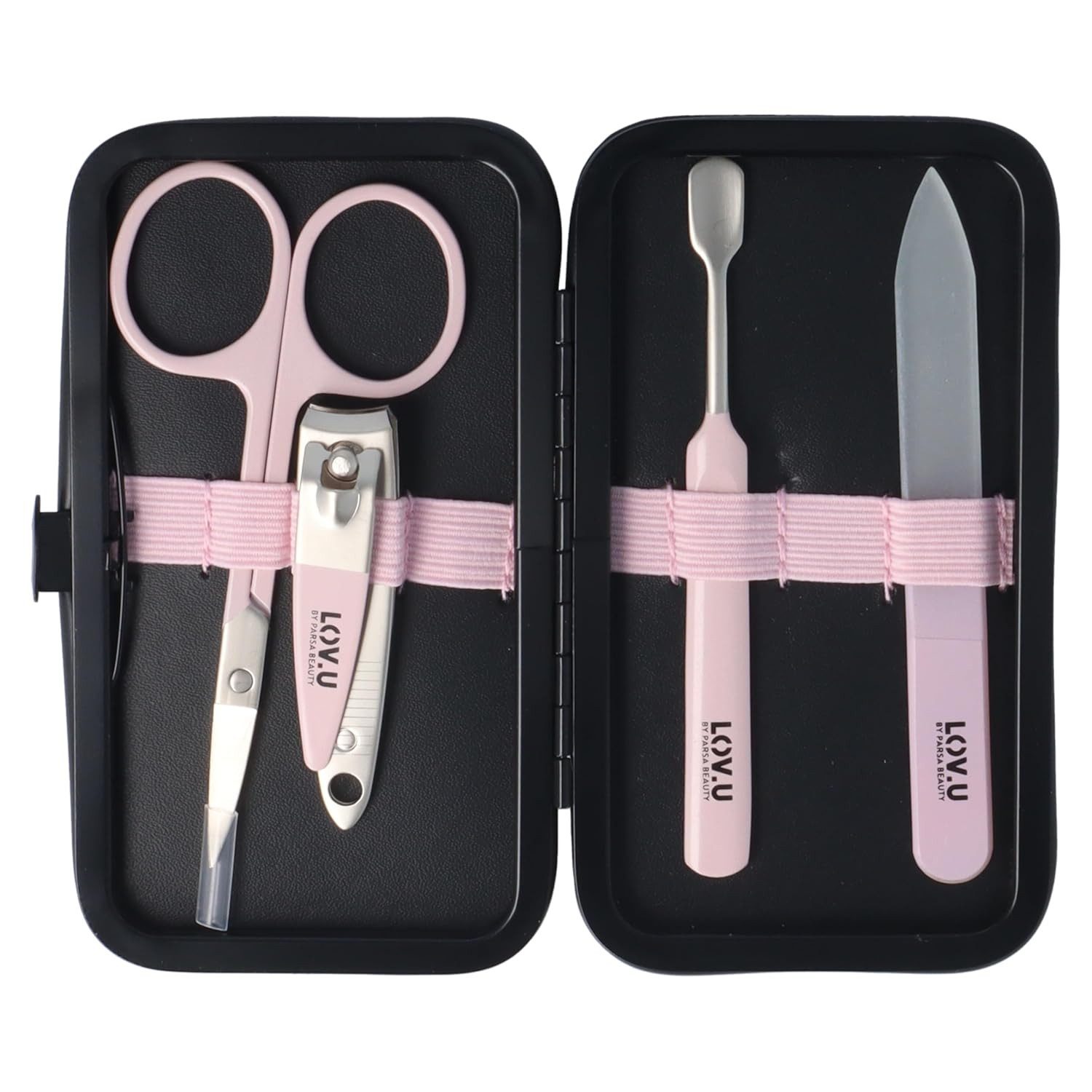 PARSA Beauty Maniküre-Etui LOV.U Maniküre Set 4-teilig in schwarz-rosa für gepflegte Nägel