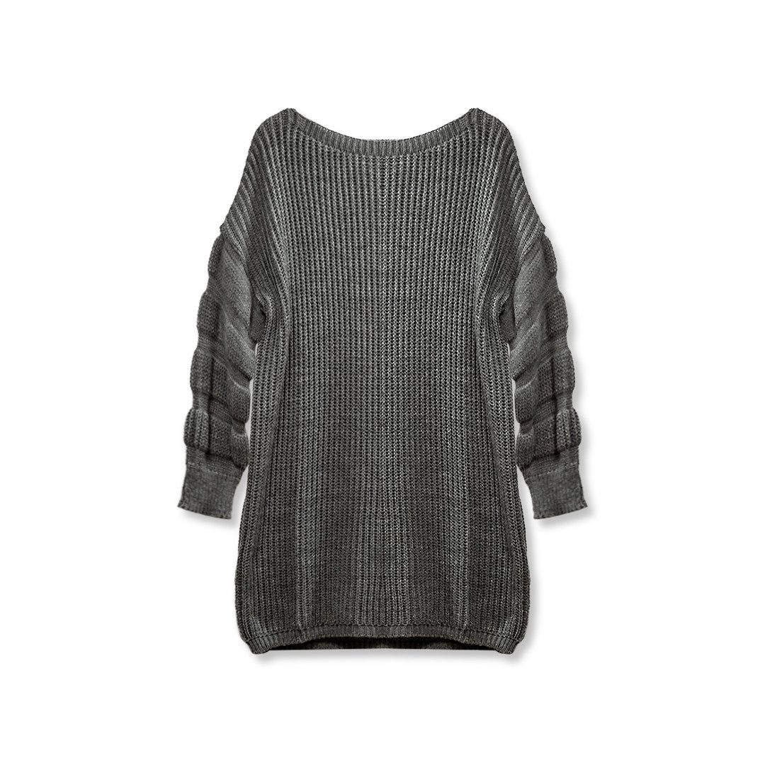 Stillpullover Damen Longpullover Oversize Strick – Grau,Warm & Bequem